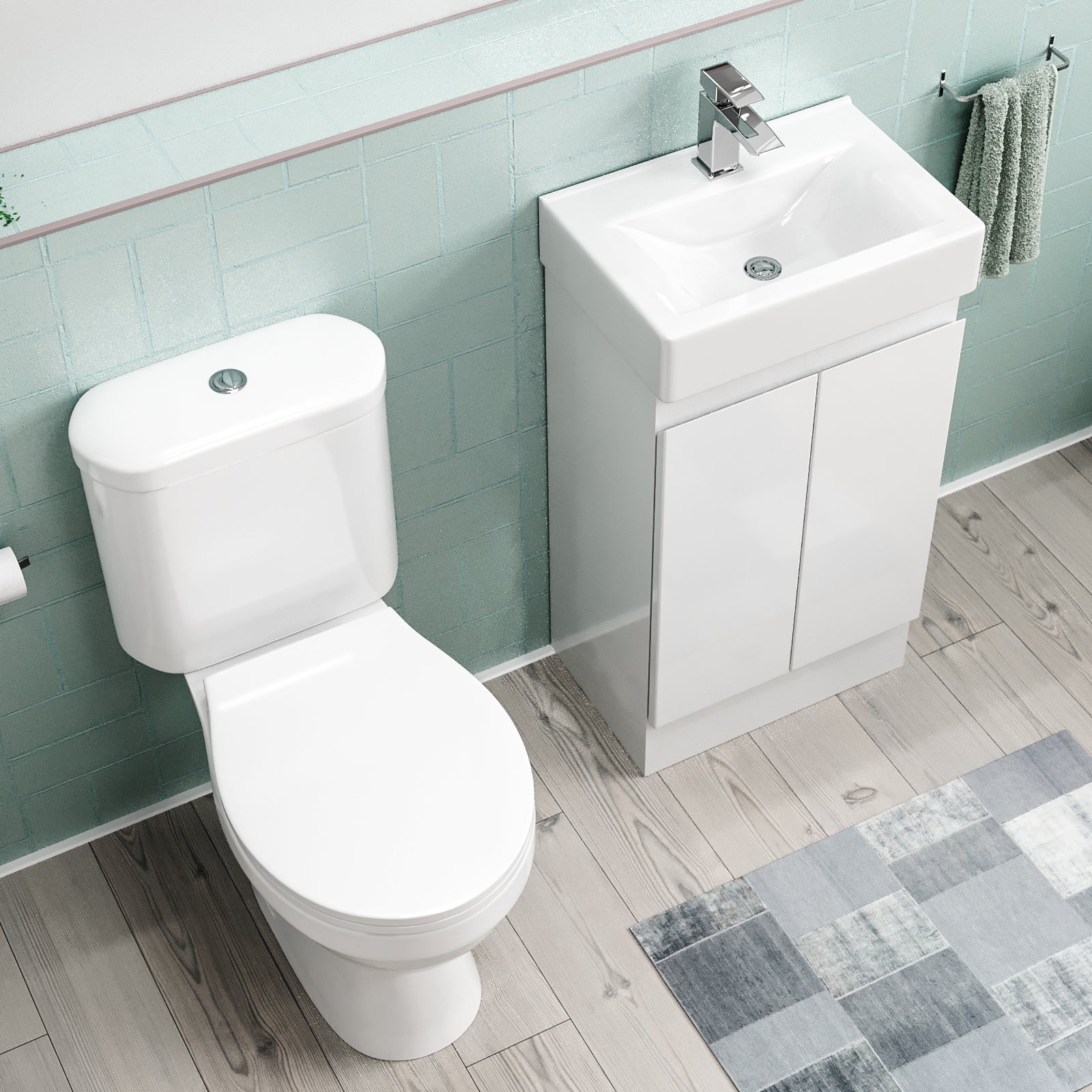 Alaska Flat Pack 450mm White Basin Vanity & Close Coupled Toilet Set