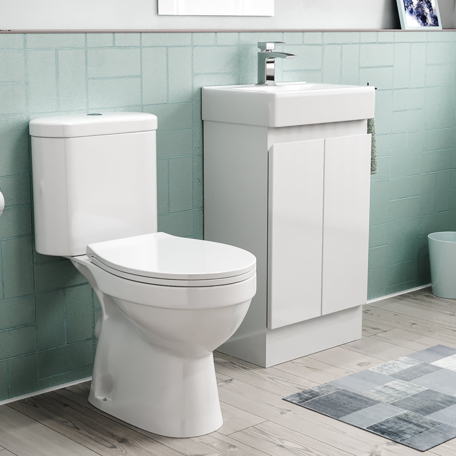 Alaska Flat Pack 450mm White Basin Vanity & Close Coupled Toilet Set
