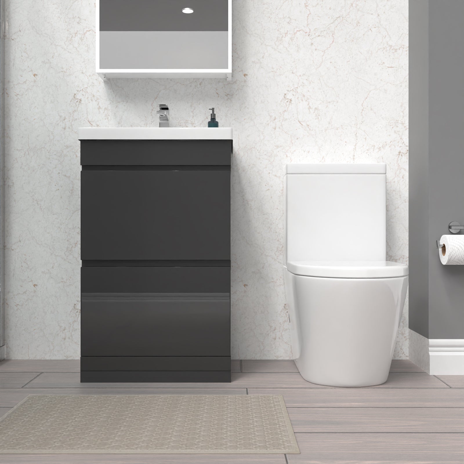 Alaska Anthracite 500mm 2 Drawers Basin Vanity Unit & Close Coupled Toilet