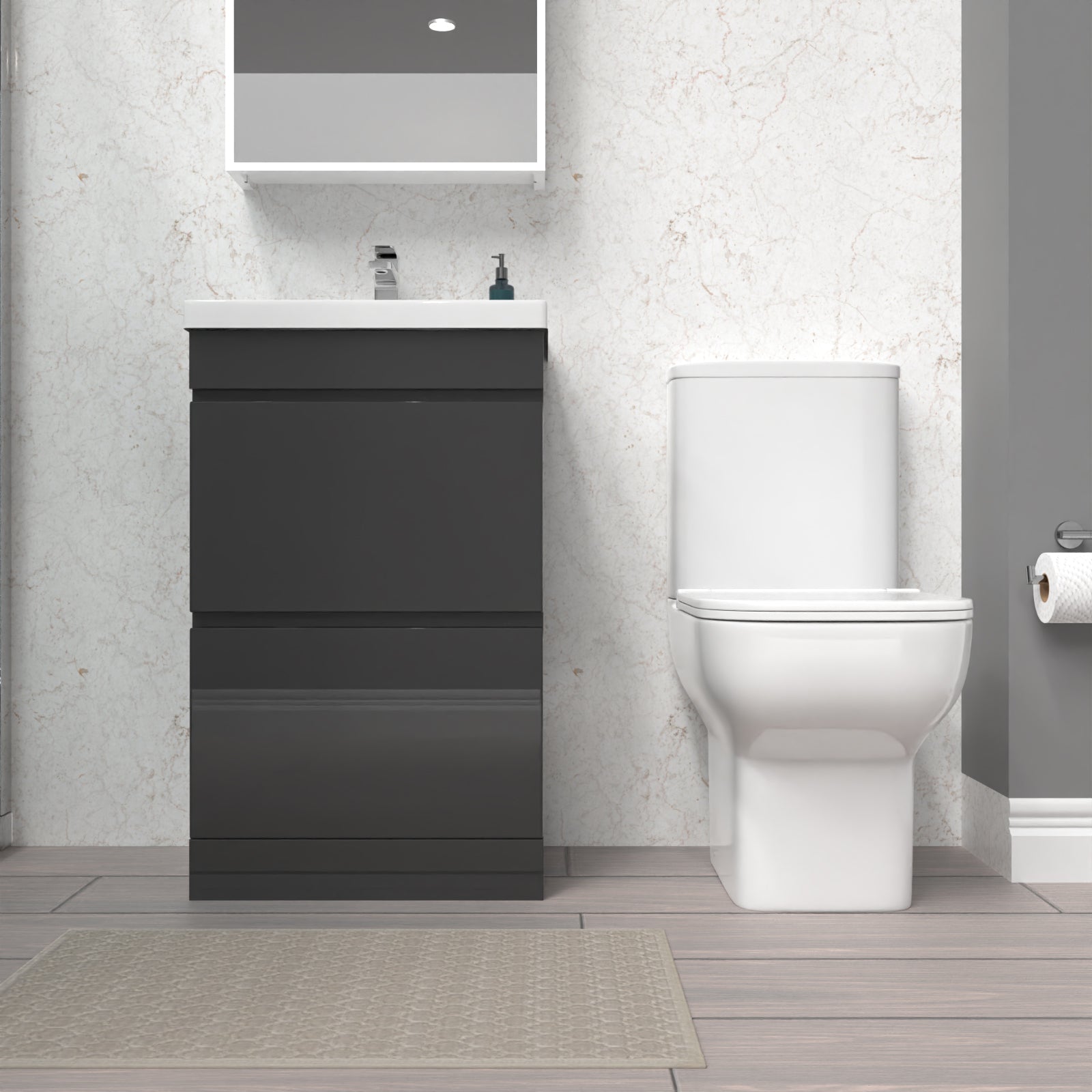 Alaska 500mm Anthracite 2 Drawers Basin Vanity Unit & Close Coupled Toilet