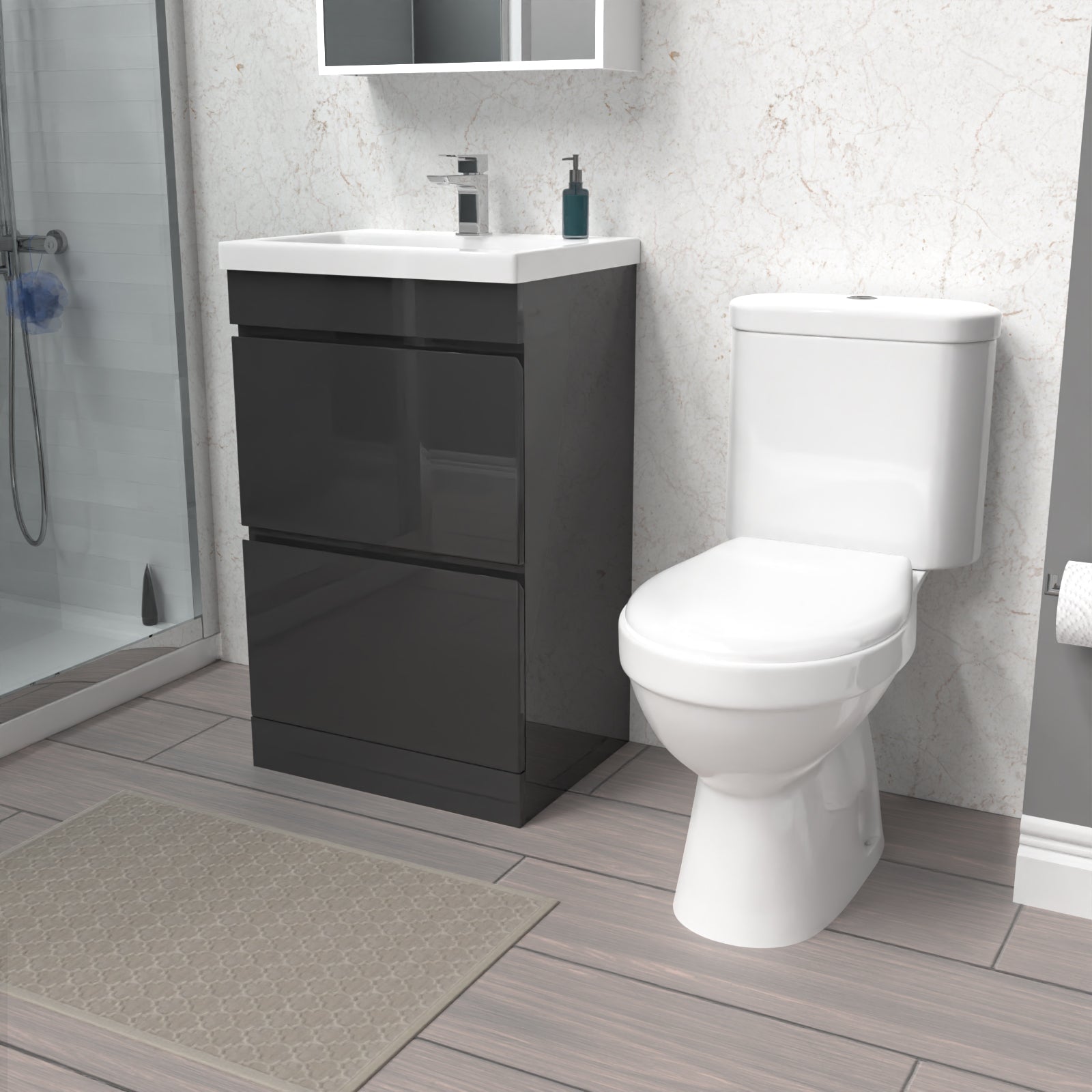 Alaska 500mm 2 Drawers Anthracite Basin Vanity Unit & Close Coupled Toilet
