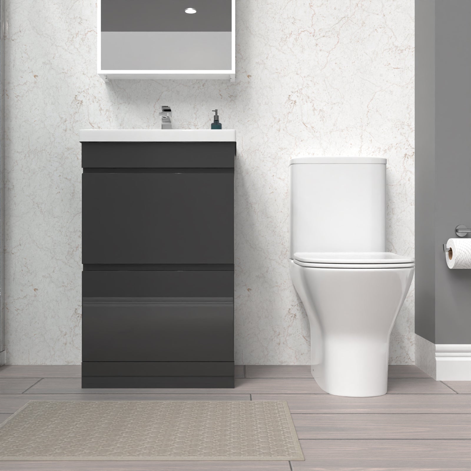 Alaska 500mm Gloss Anthracite 2 Drawers Basin Vanity & Close Coupled Toilet