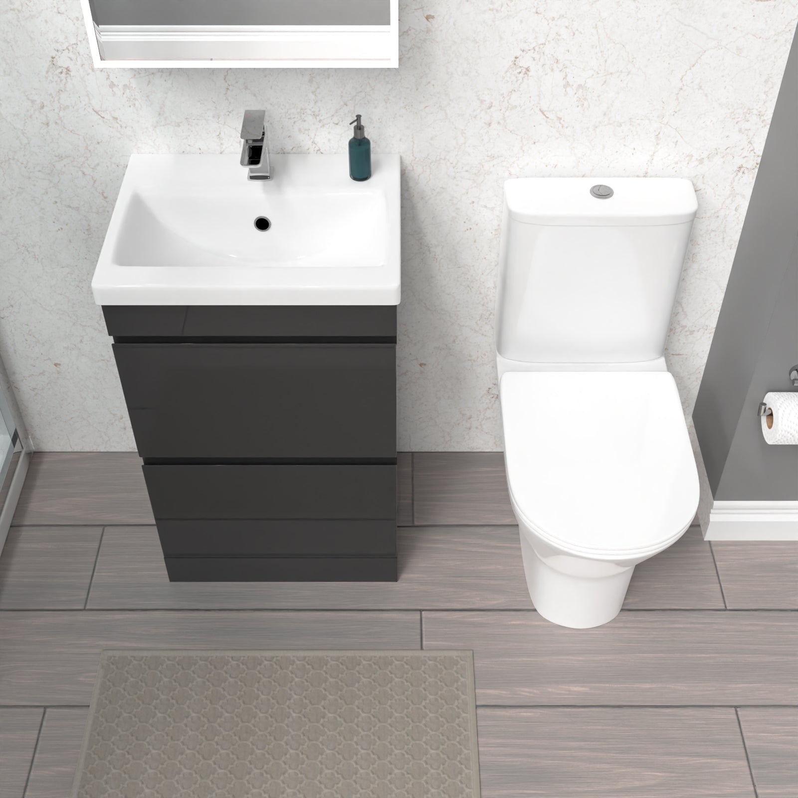 Alaska 500mm Gloss Anthracite 2 Drawers Basin Vanity & Close Coupled Toilet