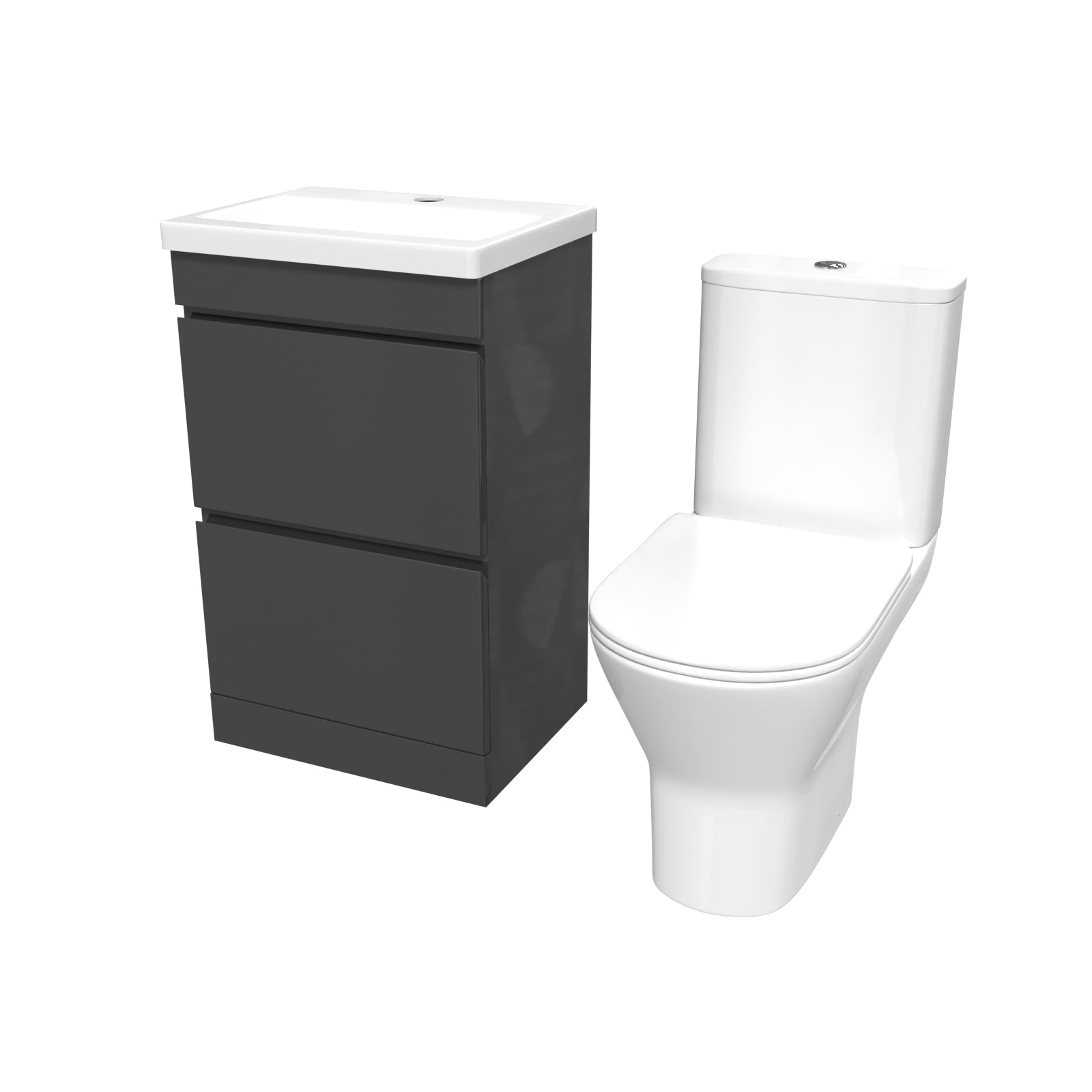 Alaska 500mm Gloss Anthracite 2 Drawers Basin Vanity & Close Coupled Toilet