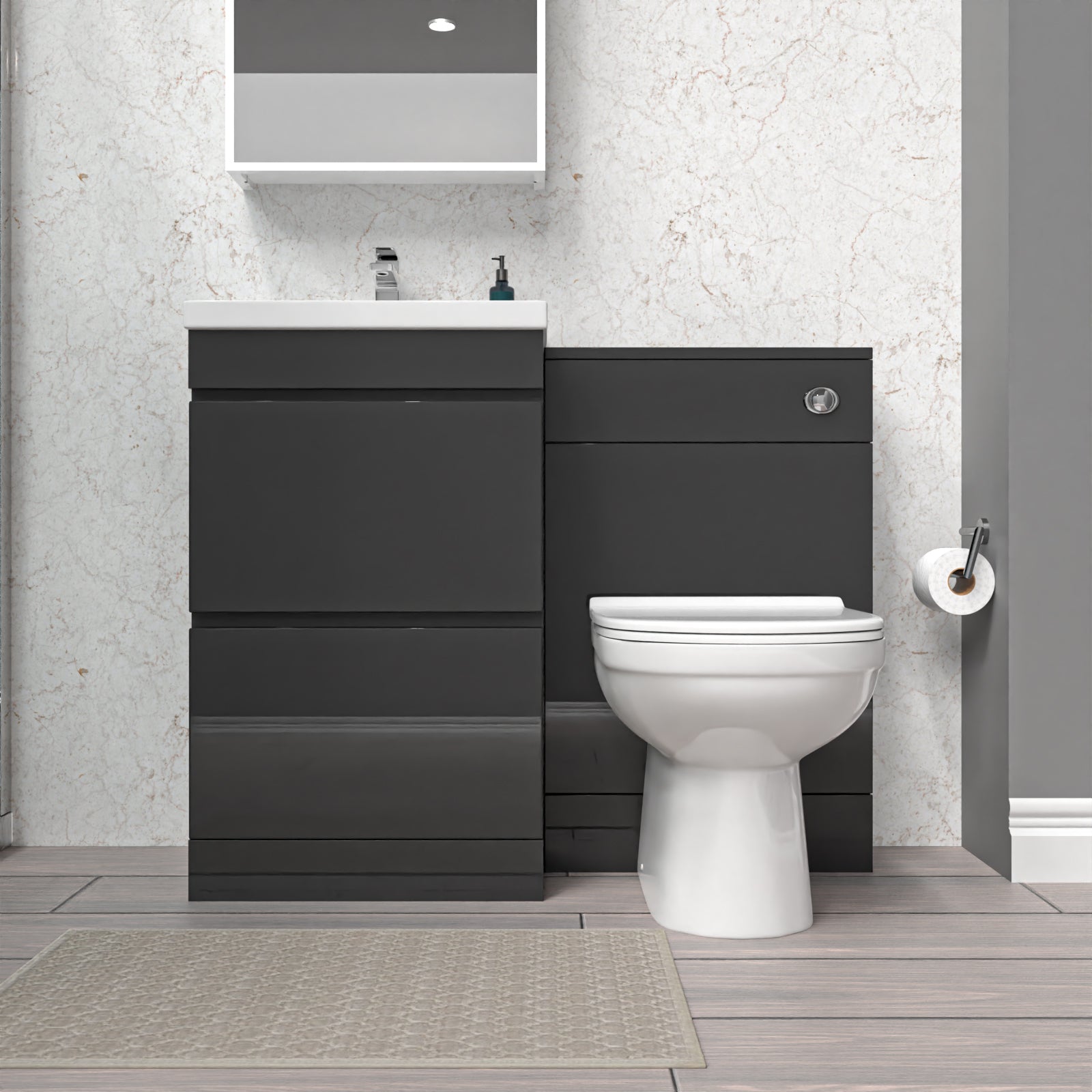 Dark Grey Freestanding 500mm 2 Drawers Vanity, WC Unit & BTW Toilet