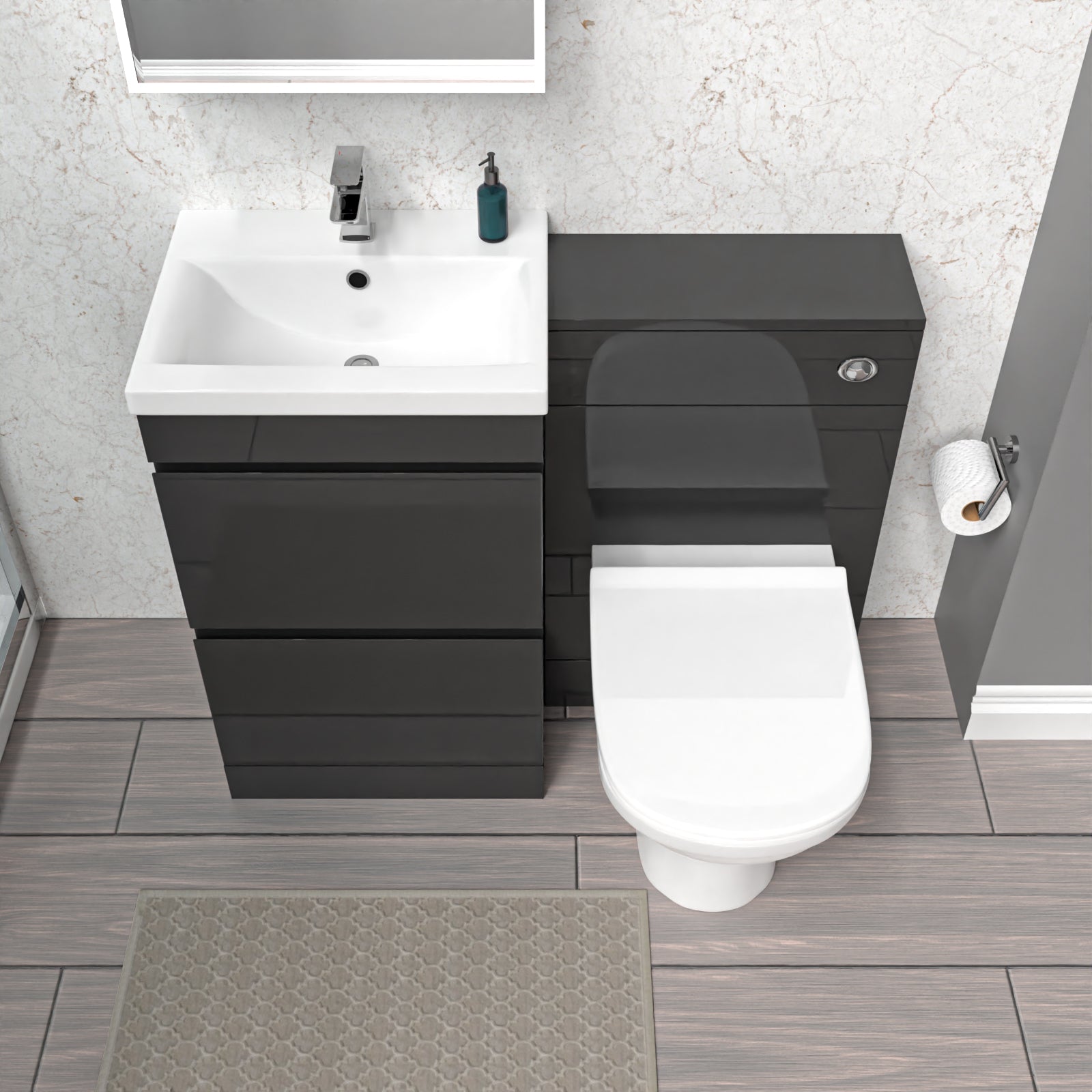 Dark Grey Freestanding 500mm 2 Drawers Vanity, WC Unit & BTW Toilet