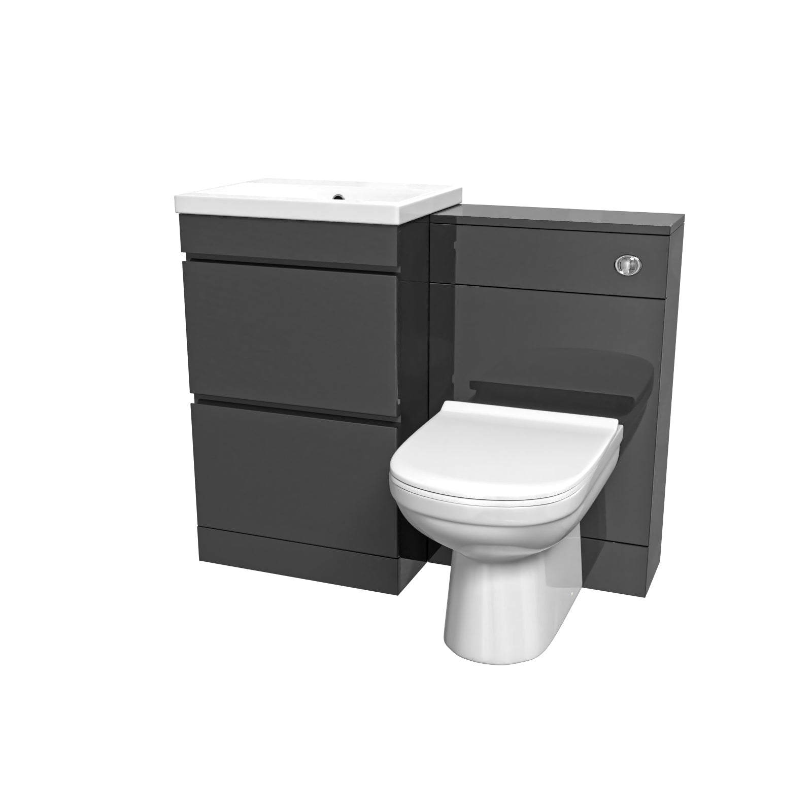 Dark Grey Freestanding 500mm 2 Drawers Vanity, WC Unit & BTW Toilet