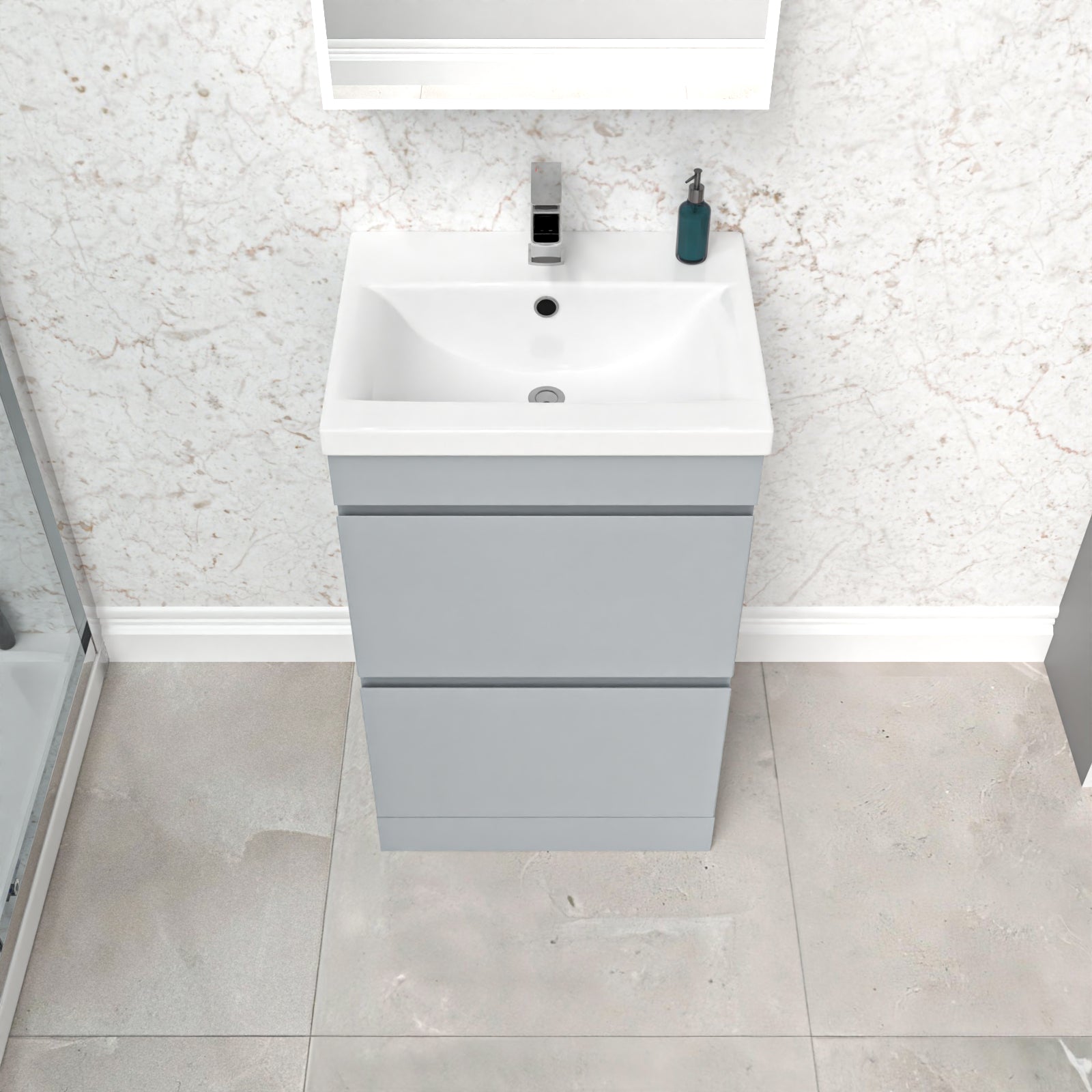 Alaska Matte Grey 500mm 2 Drawer Floorstanding Vanity Cabinet and Basin
