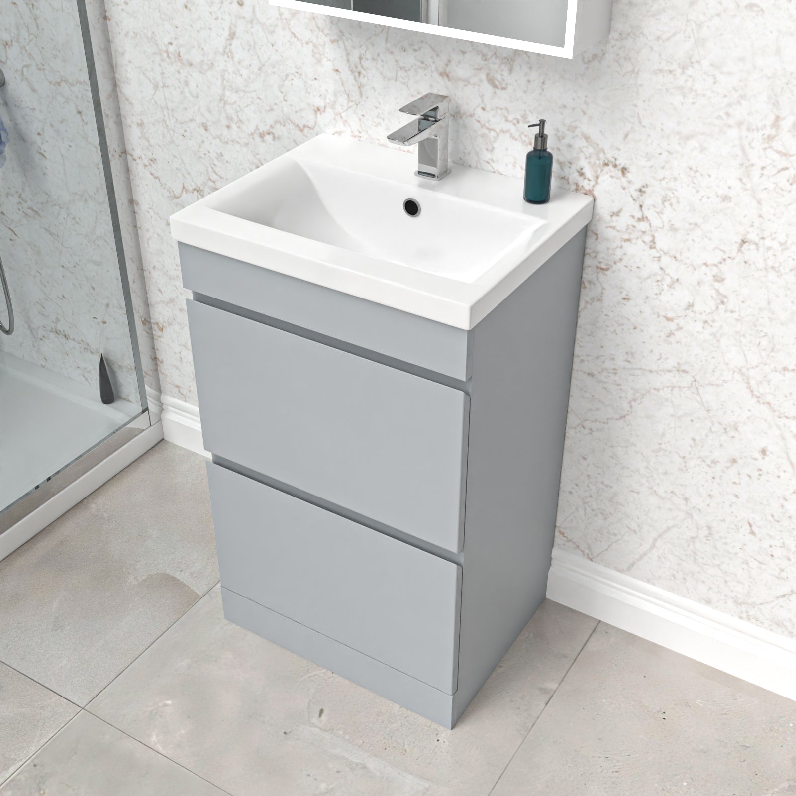 Alaska Matte Grey 500mm 2 Drawer Floorstanding Vanity Cabinet and Basin