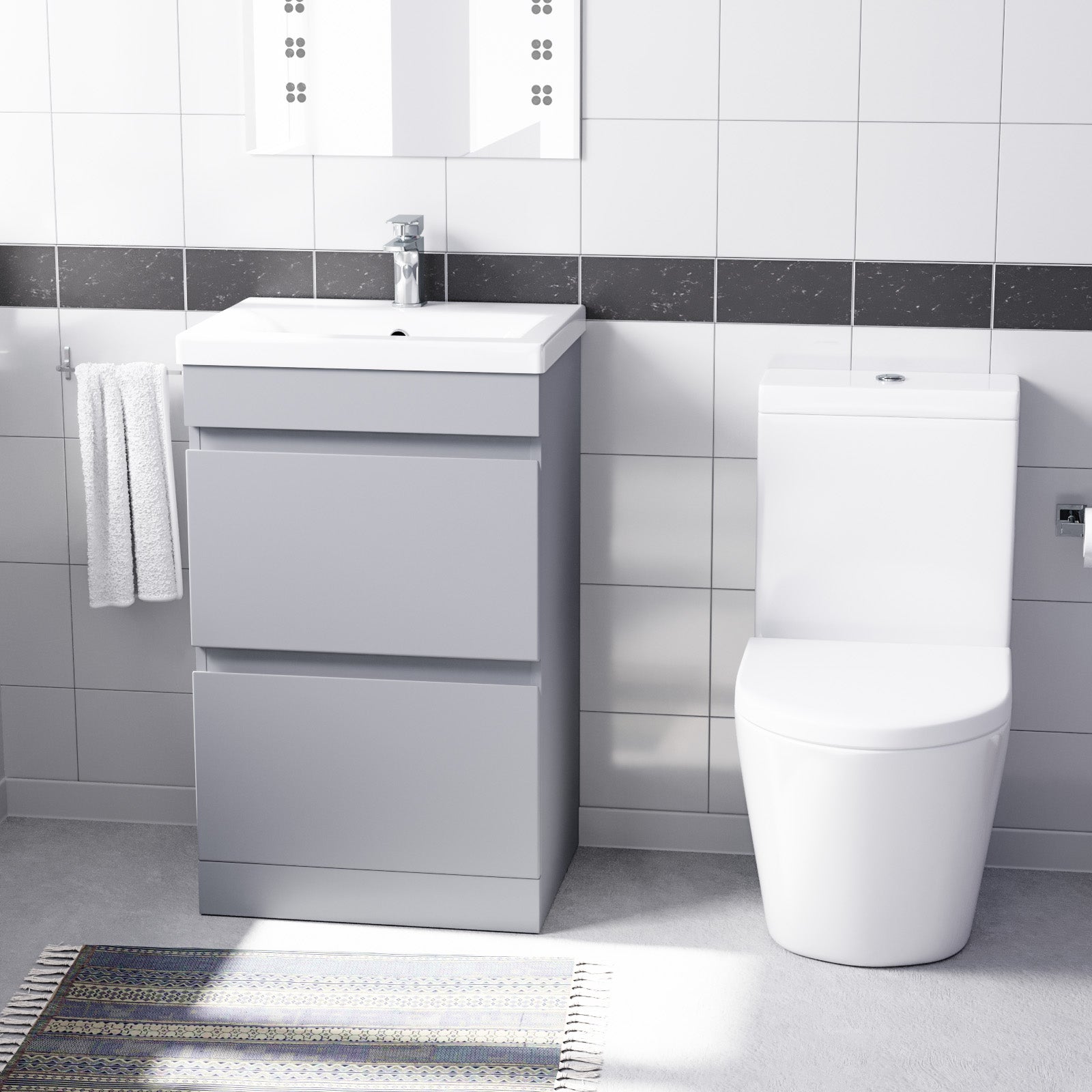 Alaska Matte Grey 500mm 2 Drawers Basin Vanity Unit & Close Coupled Toilet