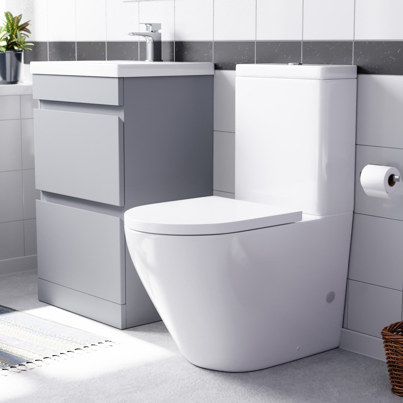 Alaska 500mm Drawers Matte Grey Basin Vanity & Rimless Close Coupled Toilet