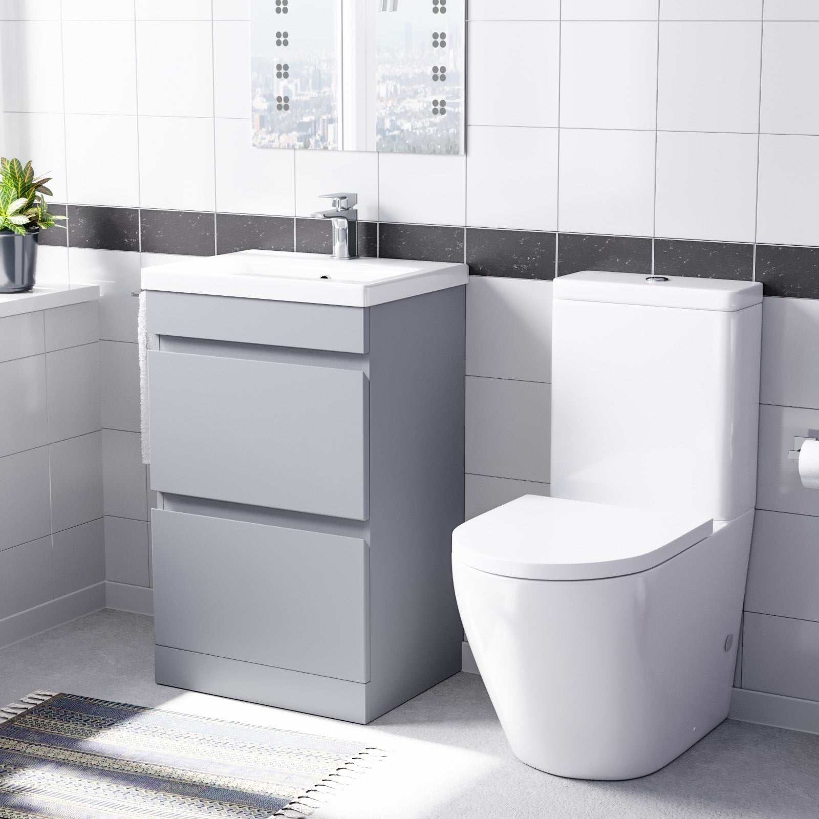 Alaska 500mm Drawers Matte Grey Basin Vanity & Rimless Close Coupled Toilet