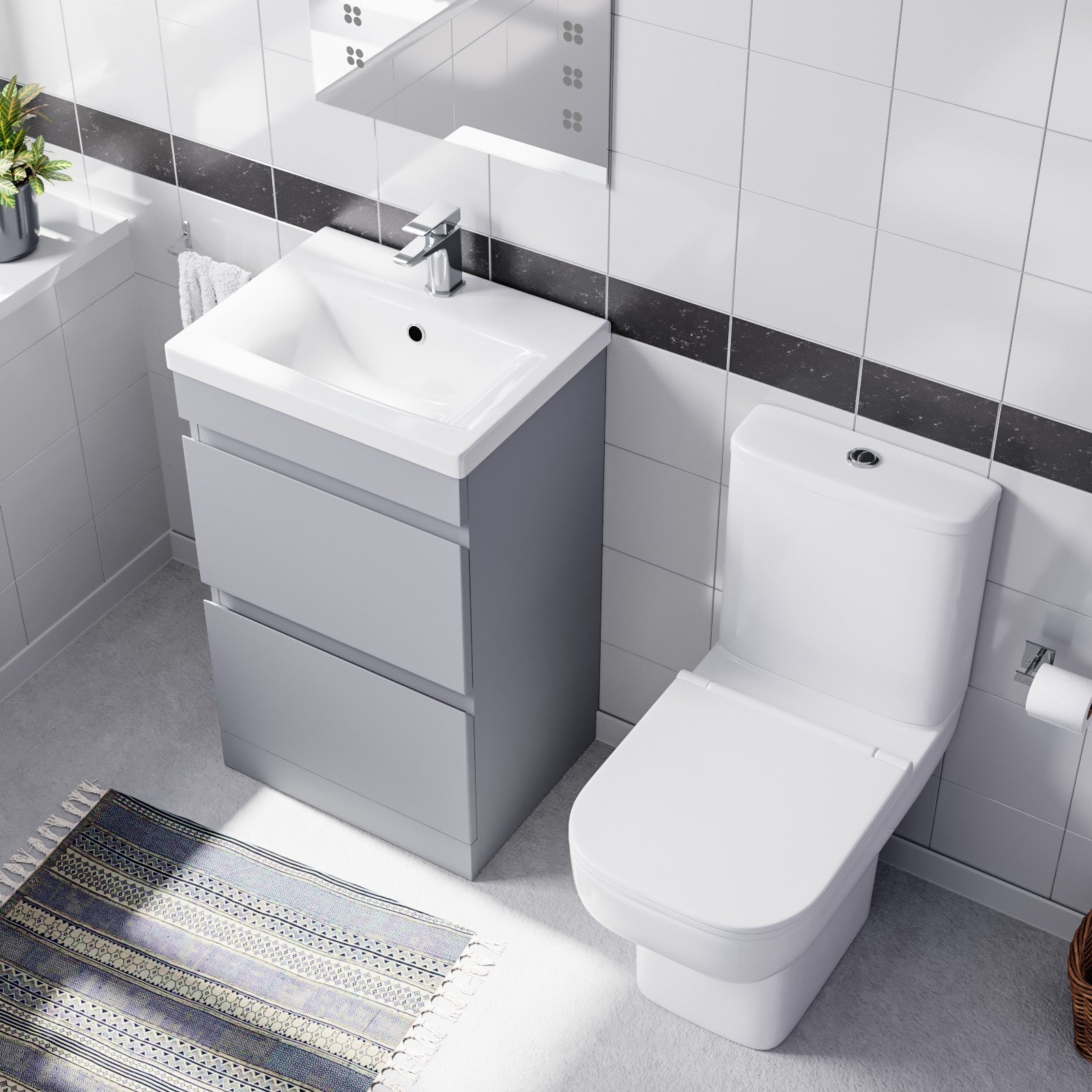 Alaska 500mm Matte Grey Drawers Basin Vanity Unit & Close Coupled Toilet