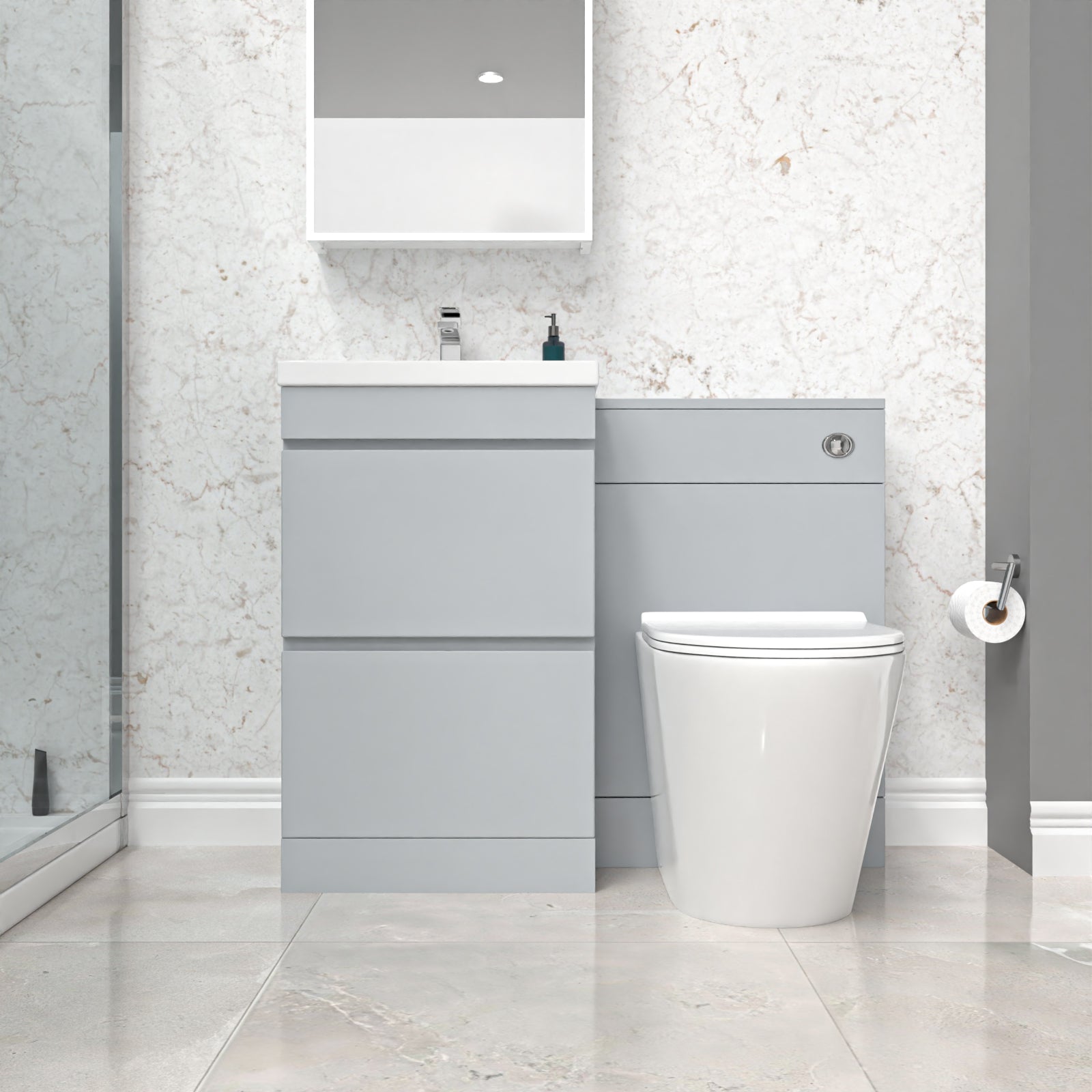 Alaska 500mm Matte Grey 2 Drawers Vanity, WC Unit & BTW White Round Toilet