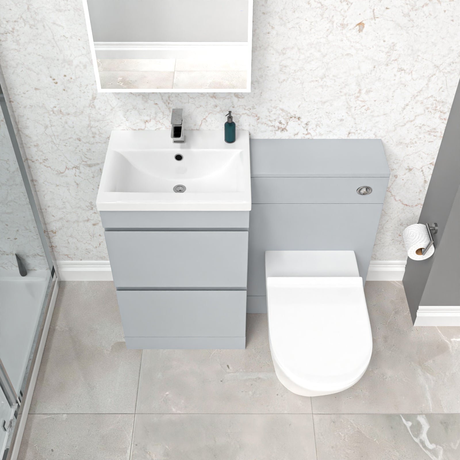 Alaska 500mm Matte Grey 2 Drawers Vanity, WC Unit & BTW White Round Toilet