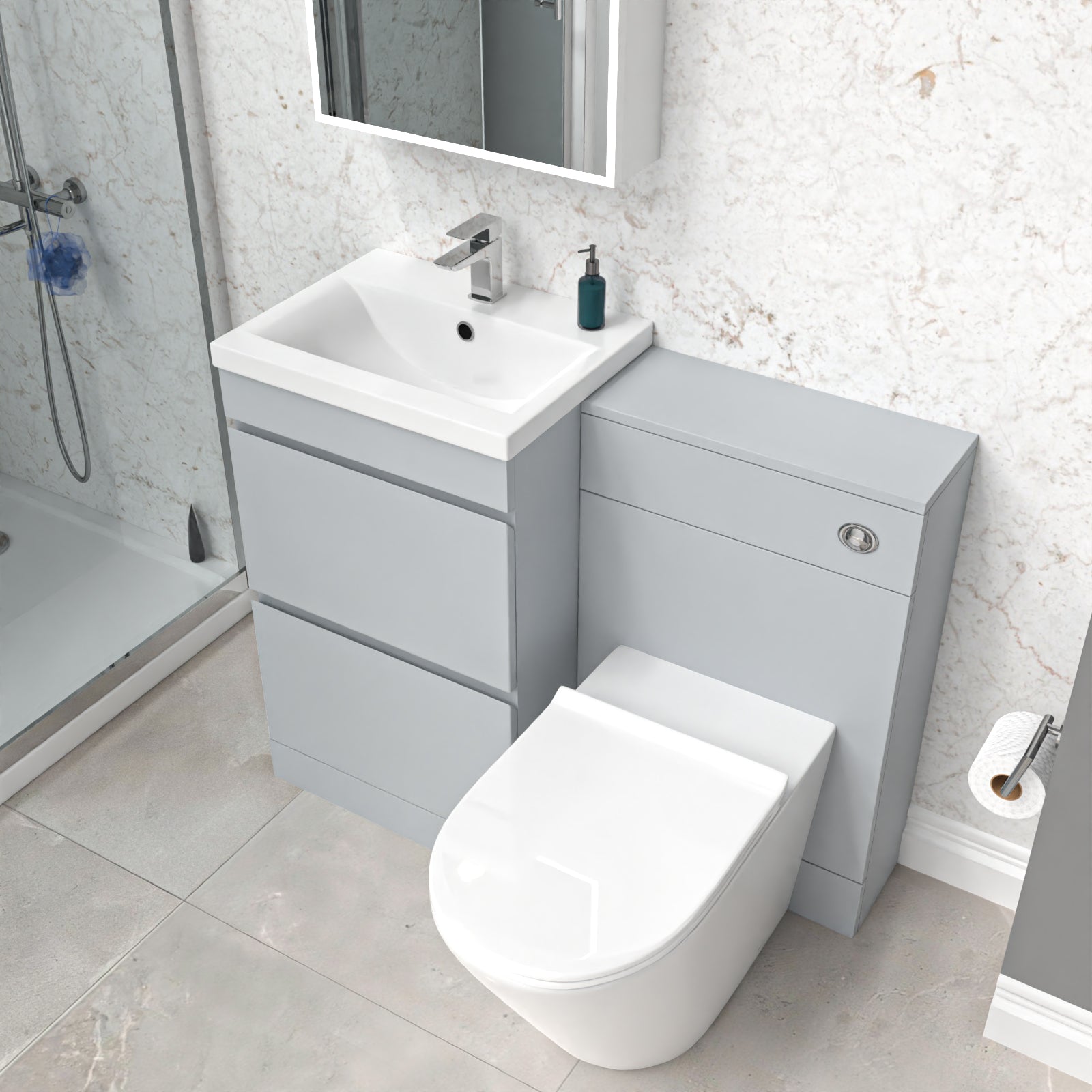 Alaska 500mm Matte Grey 2 Drawers Vanity, WC Unit & BTW White Round Toilet
