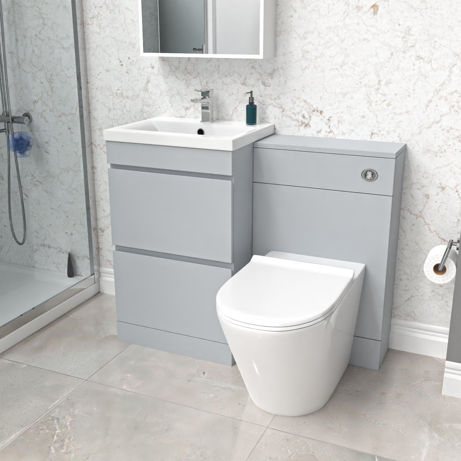 Alaska 500mm Matte Grey 2 Drawers Vanity, WC Unit & BTW White Round Toilet