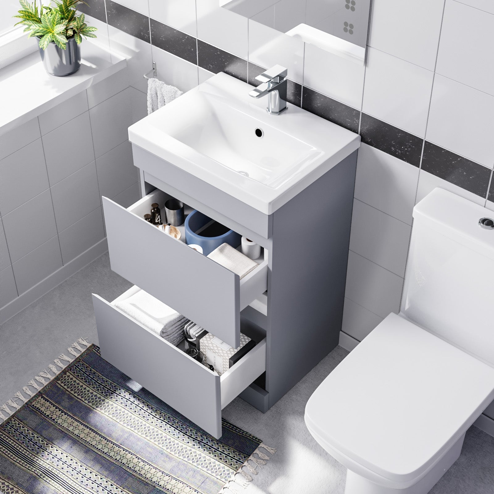 Alaska 500mm Matte Grey Drawers Basin Vanity & Close Coupled Toilet Set