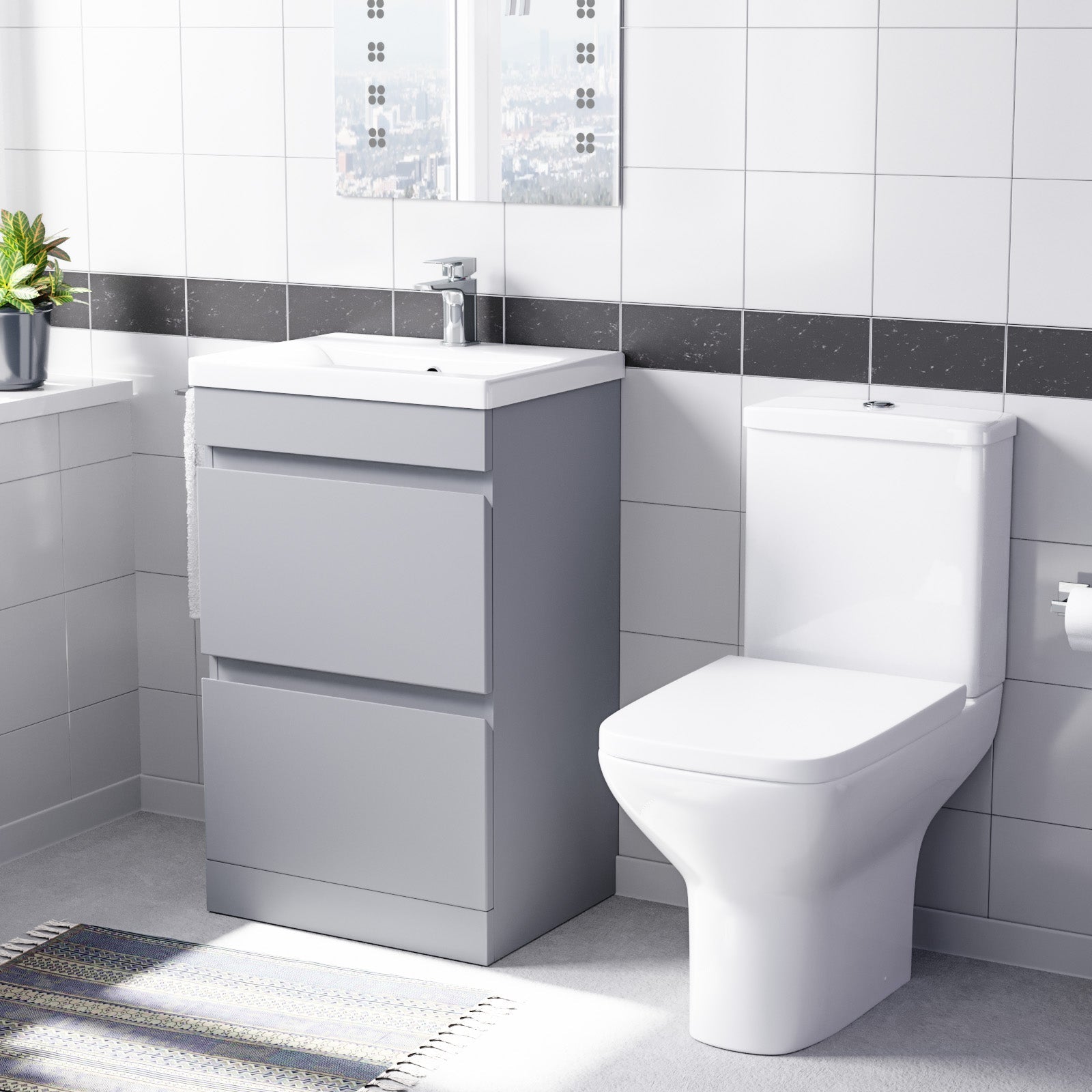 Alaska 500mm Matte Grey Drawers Basin Vanity & Close Coupled Toilet Set