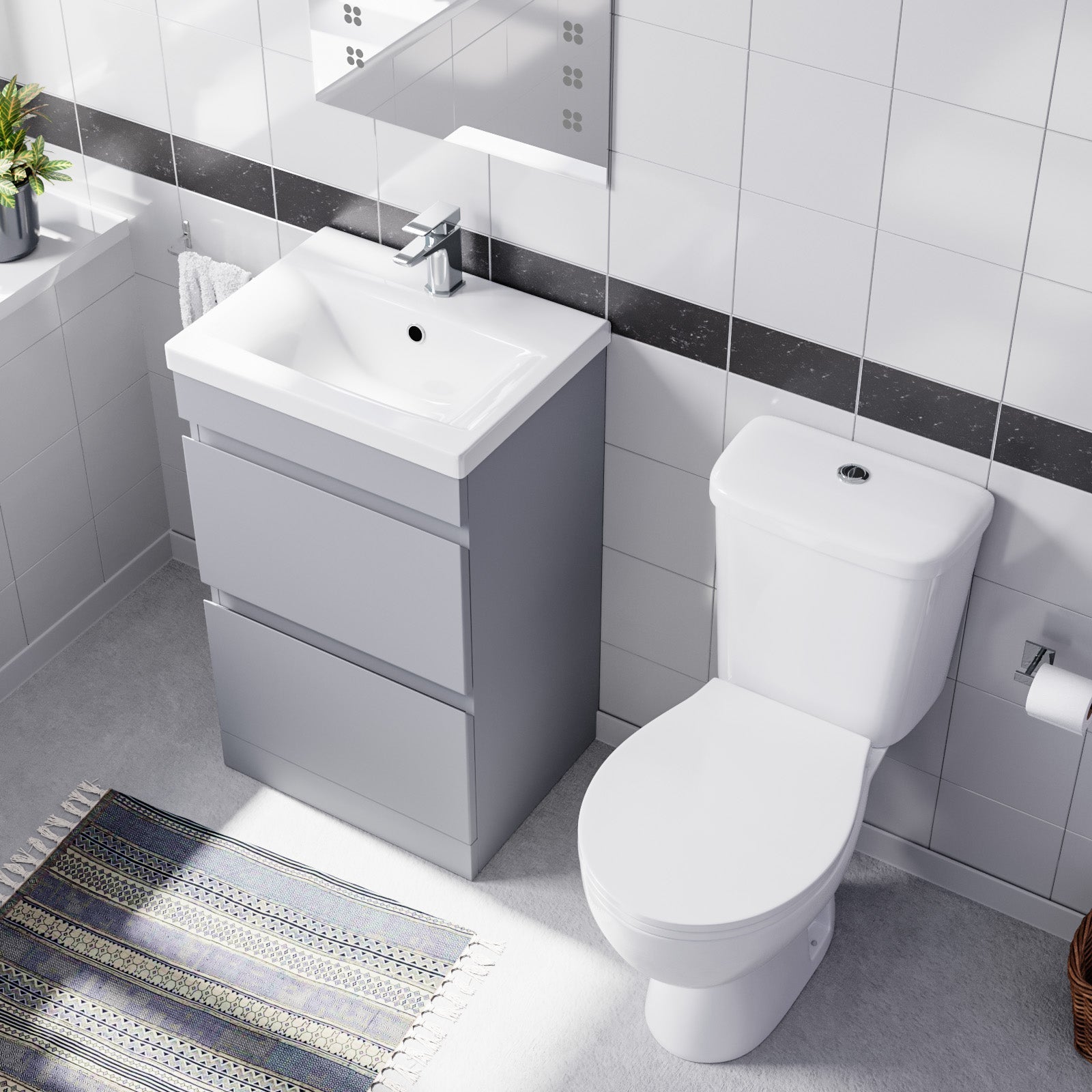Alaska 500mm 2 Drawers Matte Grey Basin Vanity Unit & Close Coupled Toilet