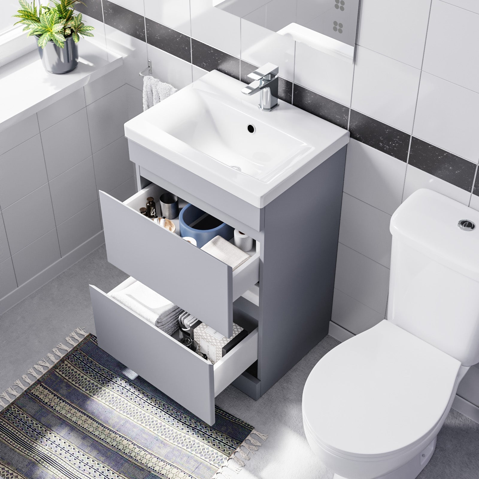 Alaska 500mm 2 Drawers Matte Grey Basin Vanity Unit & Close Coupled Toilet