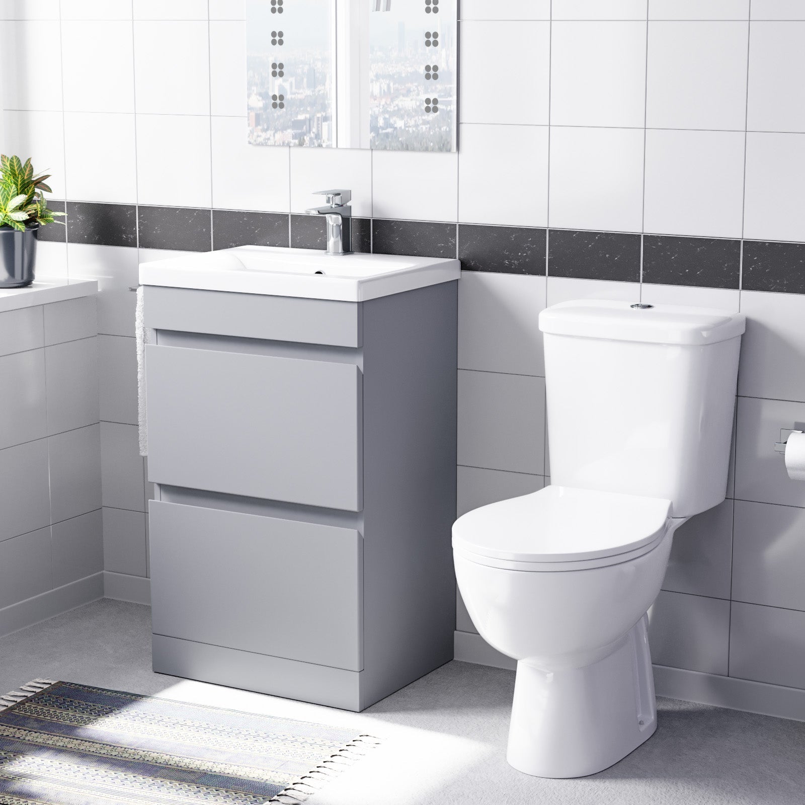 Alaska 500mm 2 Drawers Matte Grey Basin Vanity Unit & Close Coupled Toilet