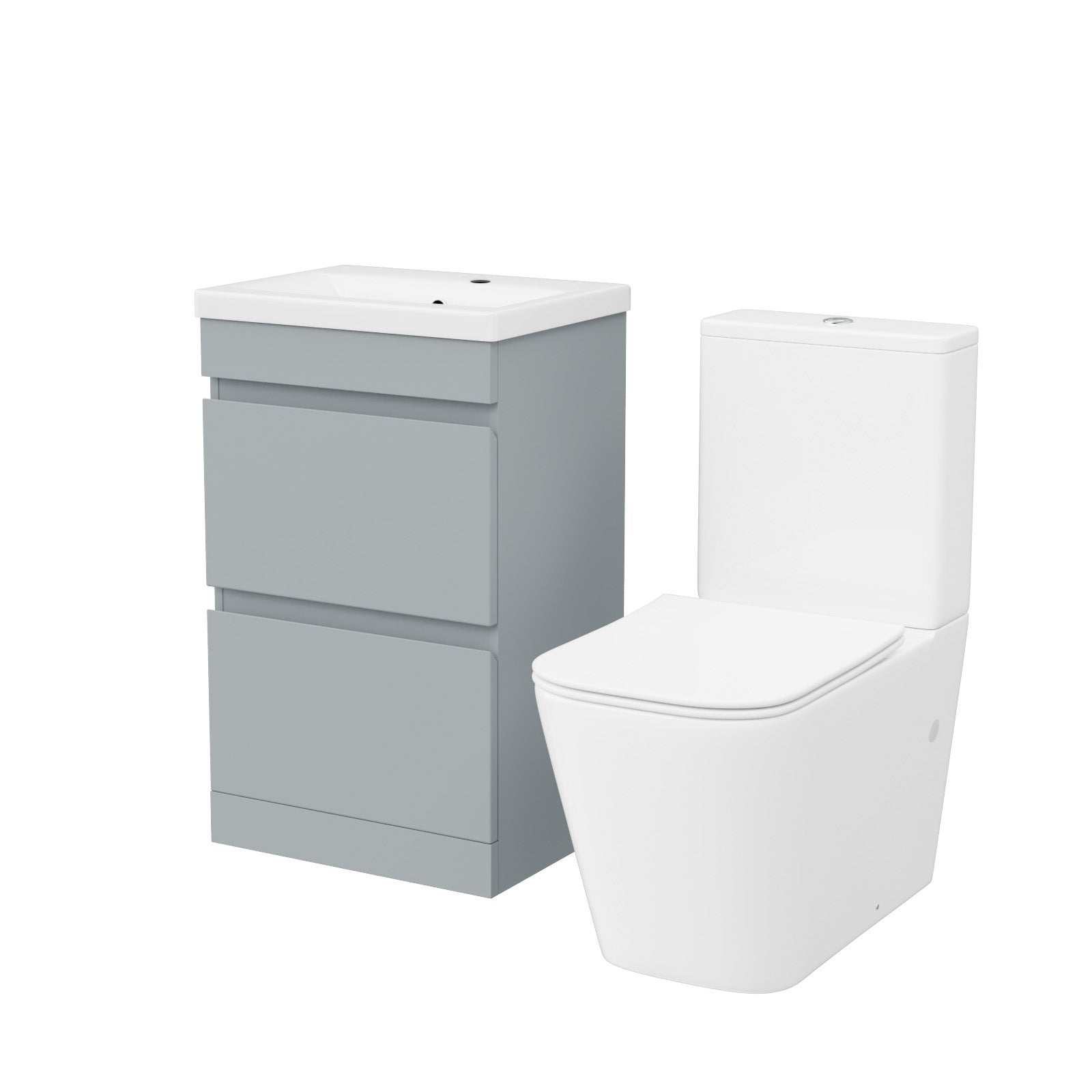 Bathroom vanity unit with two drawers and a white toilet