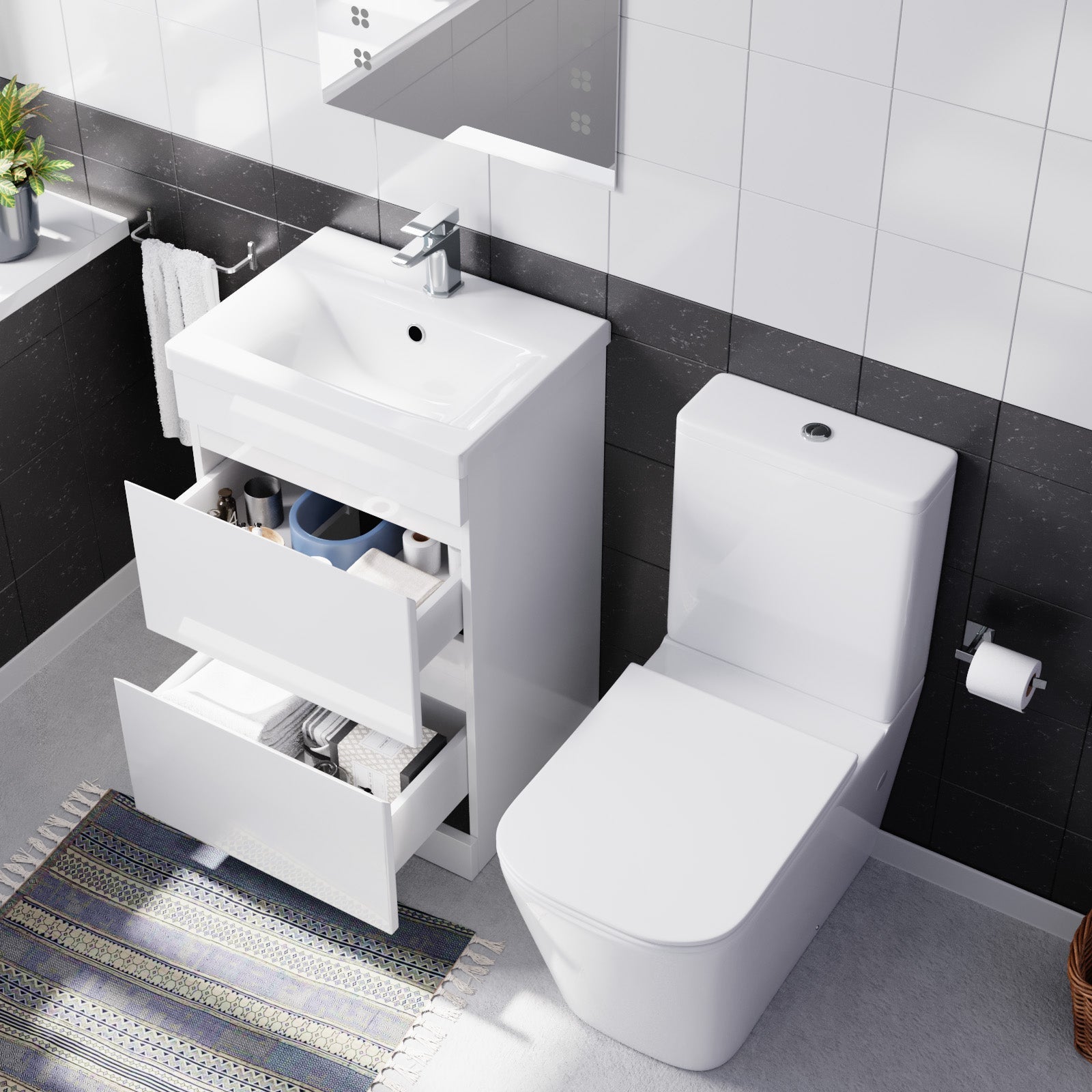 Alaska 500mm 2 Drawers White Basin Vanity Unit & Close Coupled Toilet