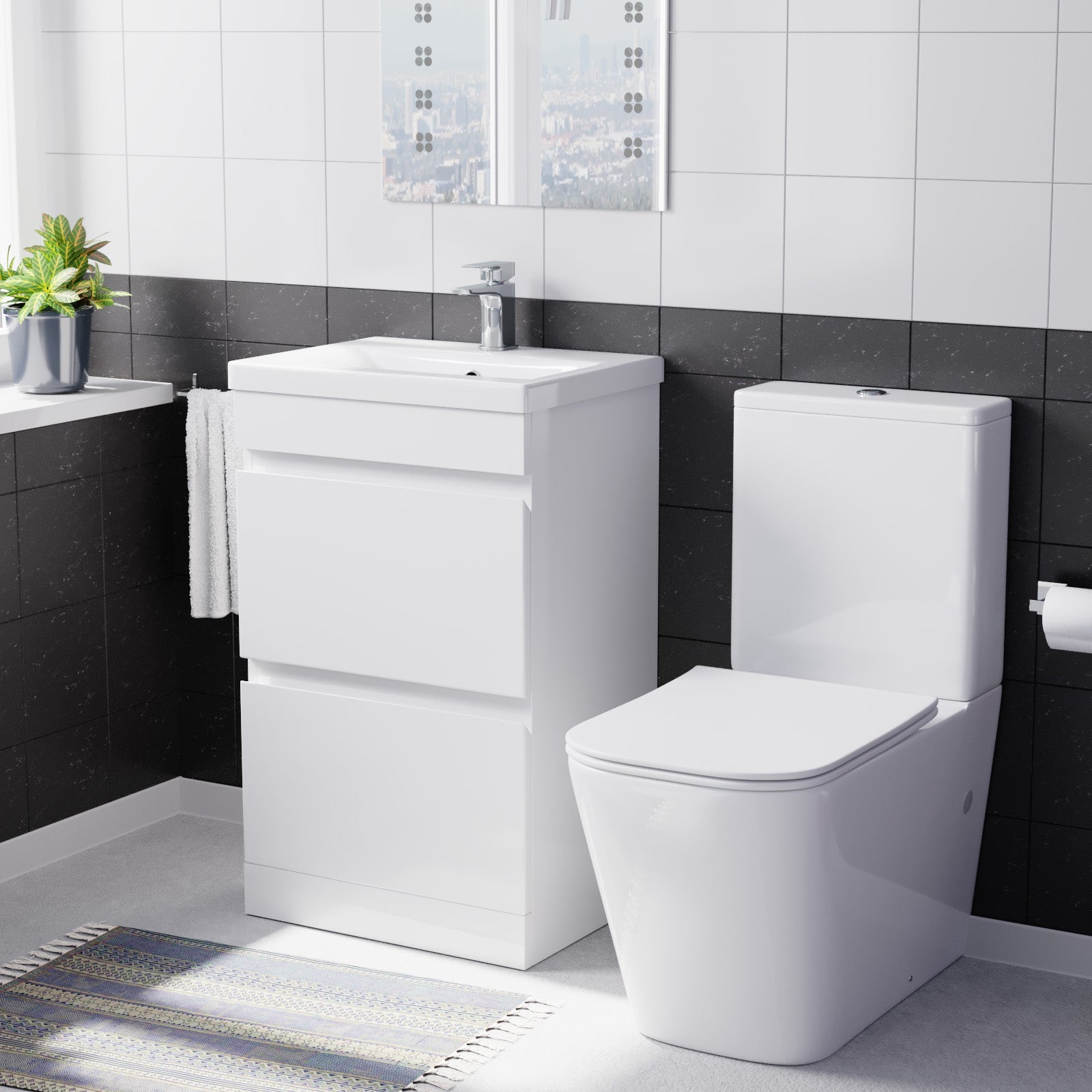 Alaska 500mm 2 Drawers White Basin Vanity Unit & Close Coupled Toilet