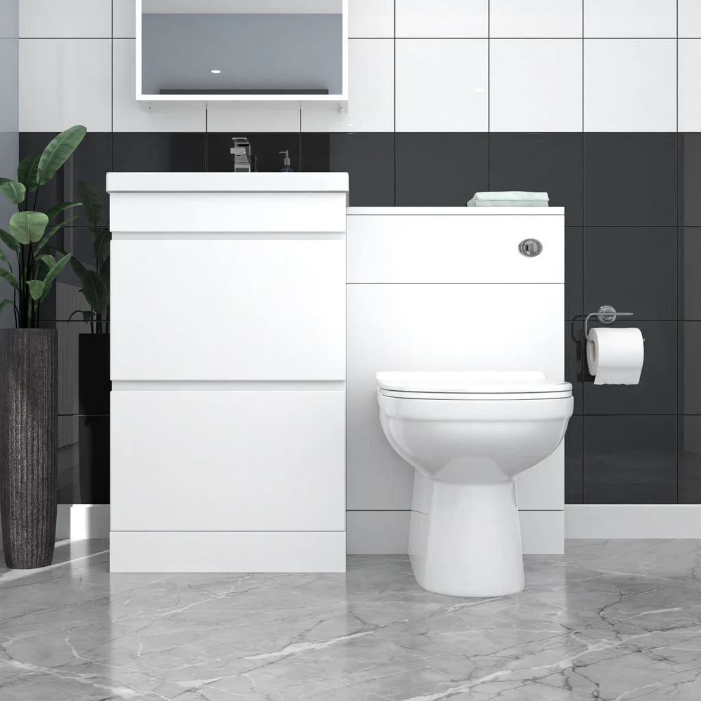 Alaska White Freestanding PVC 500mm 2 Drawers Vanity & WC Unit & BTW Toilet