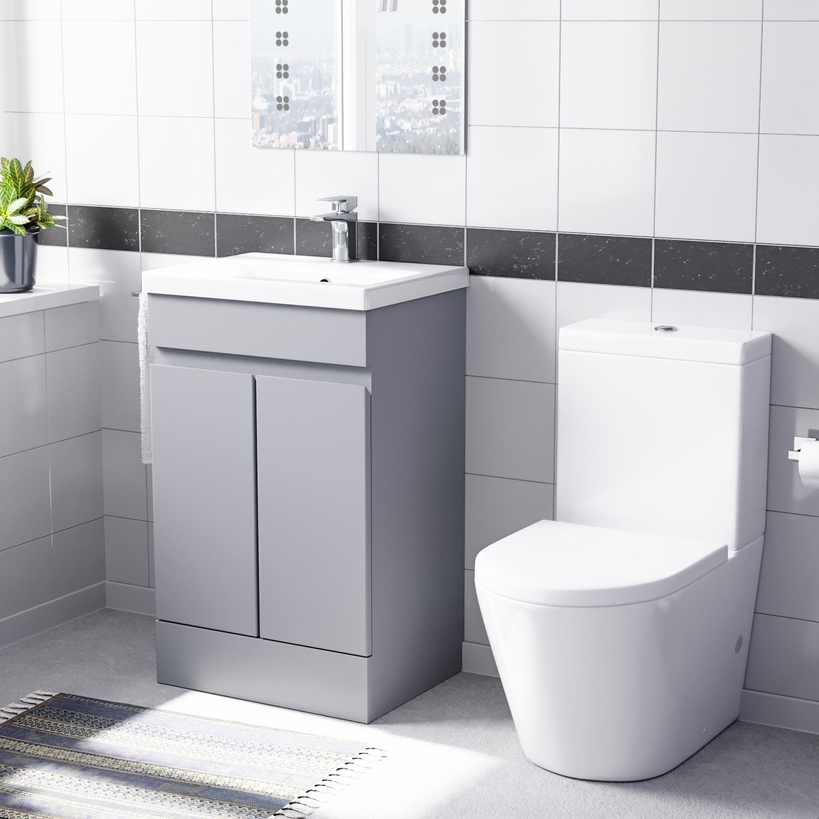 Alaska Matte Grey 500mm Freestanding Basin Vanity & Close Coupled Toilet