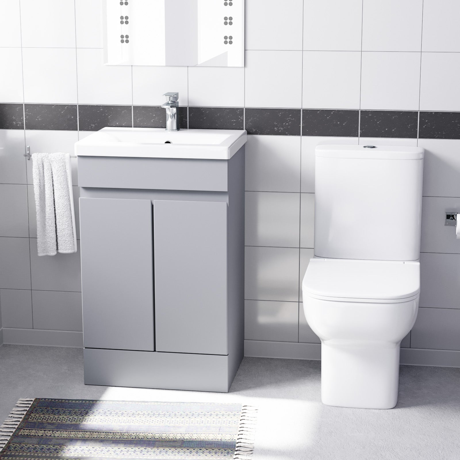 Alaska 500mm Matte Grey Basin Vanity Unit & Close Coupled Toilet