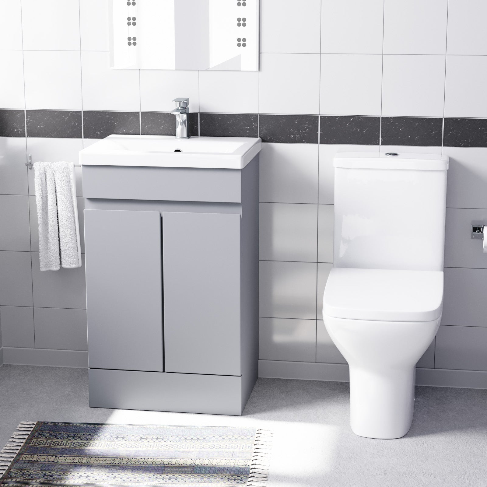 Alaska Matte Grey 500mm Basin Vanity & Rimless Close Coupled Toilet