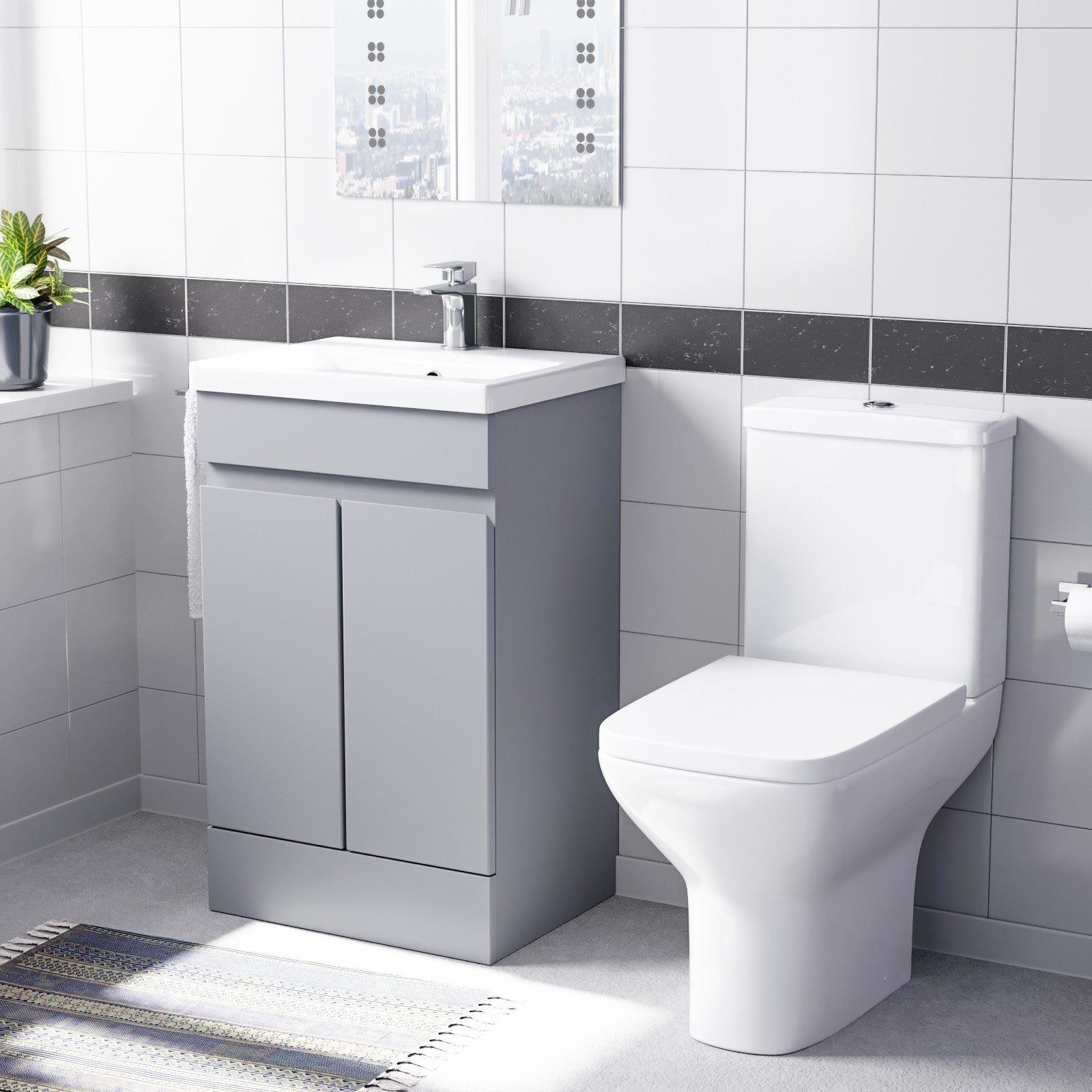 Alaska Matte Grey 500mm Basin Vanity & Rimless Close Coupled Toilet
