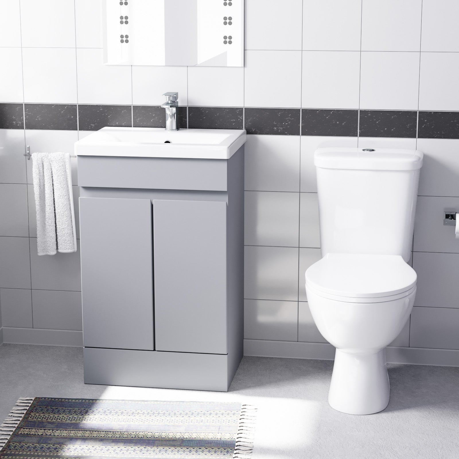Alaska Matte Grey 500mm Basin Vanity & Close Coupled Toilet Set