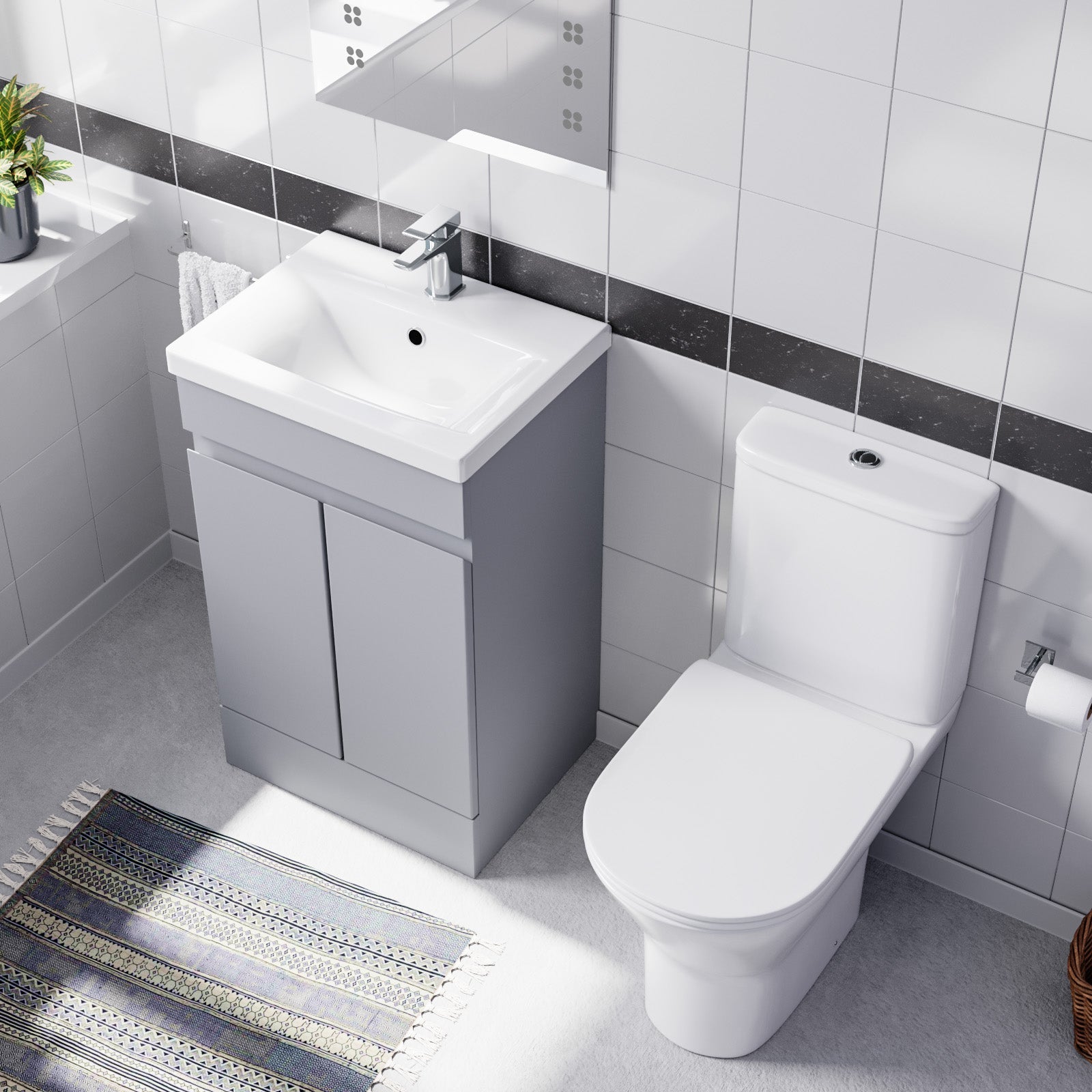 Alaska Matte Grey 500mm Basin Vanity & Close Coupled Toilet Set