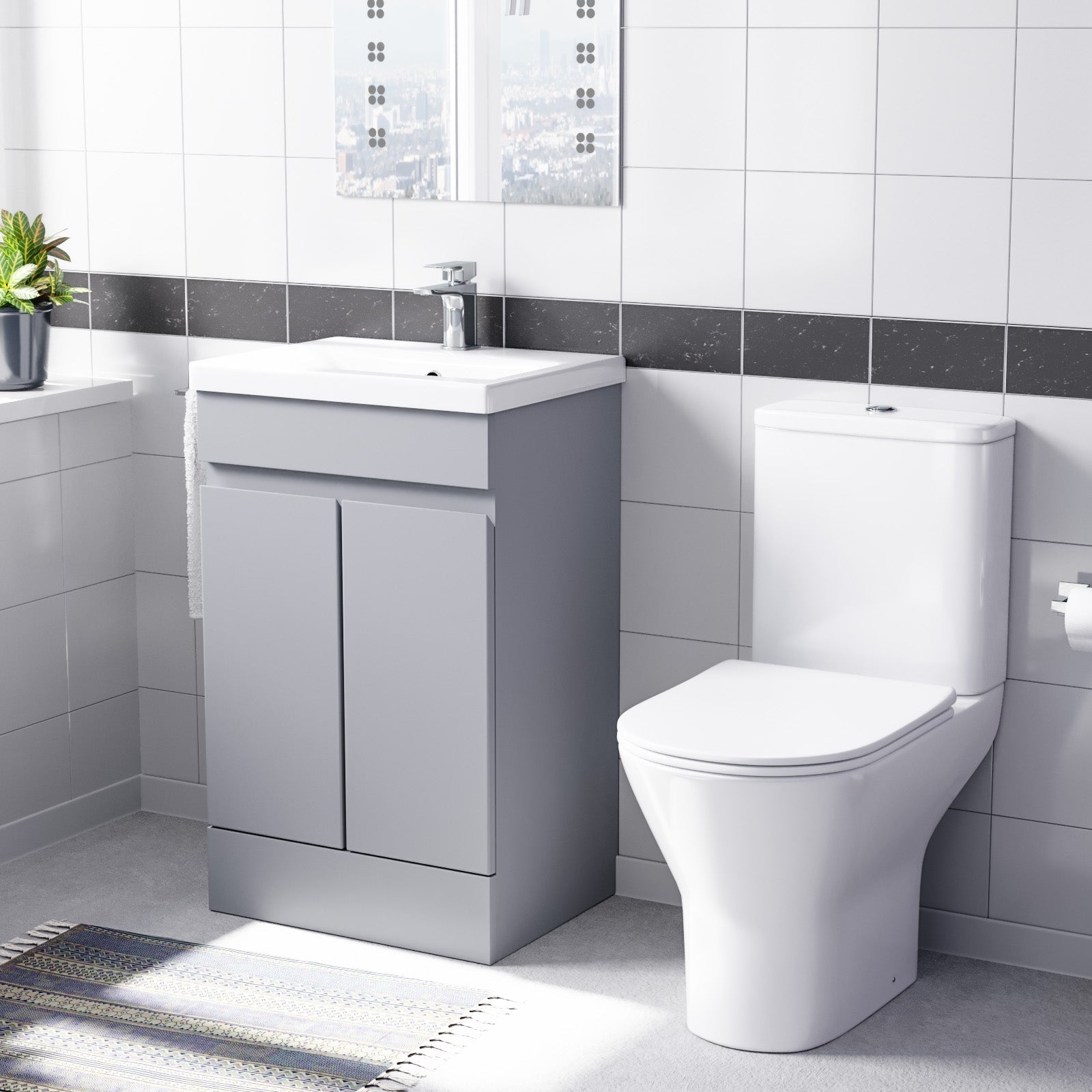 Alaska Matte Grey 500mm Basin Vanity & Close Coupled Toilet Set