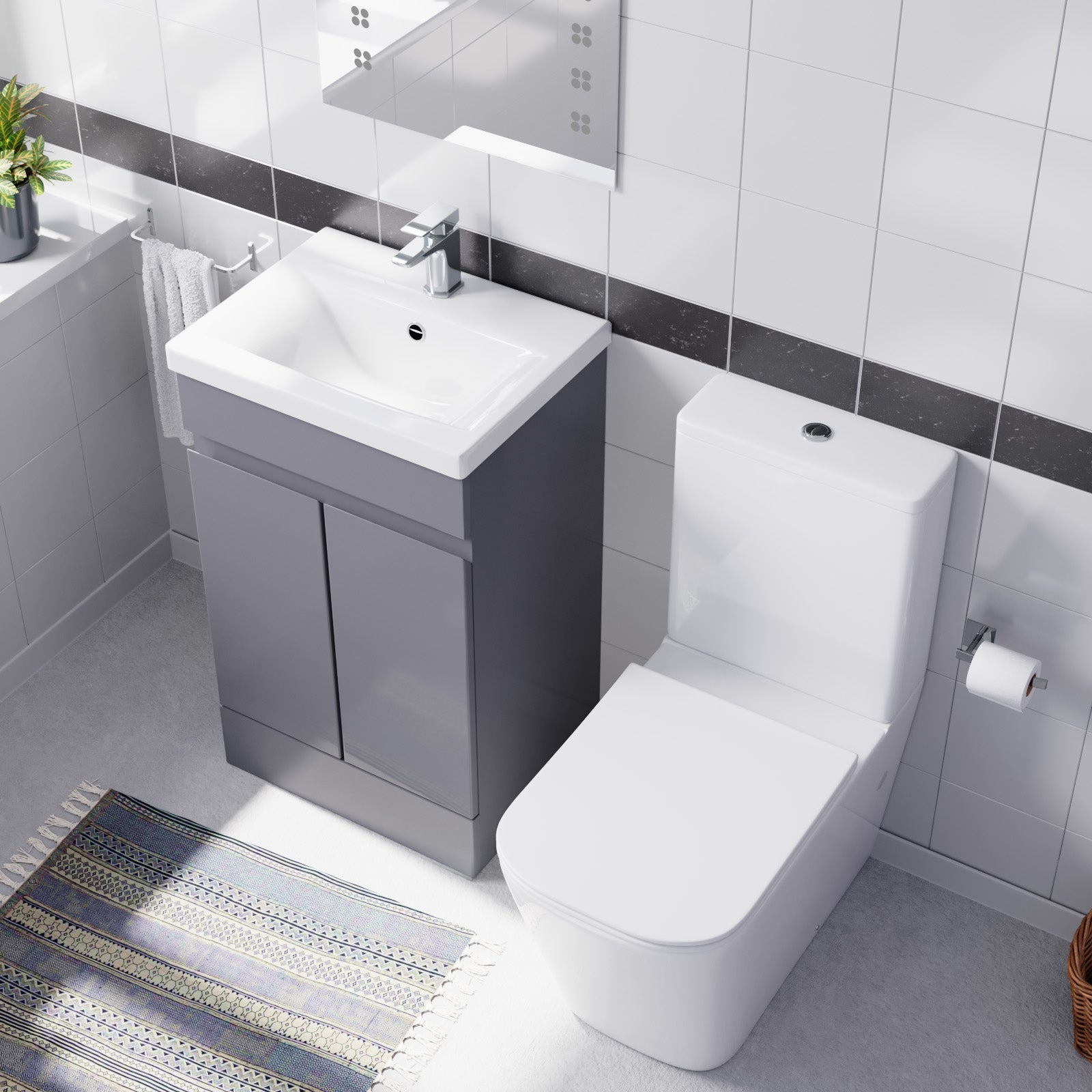 Alaska Steel Grey 500mm Freestanding Basin Vanity Unit & Close Coupled Toilet