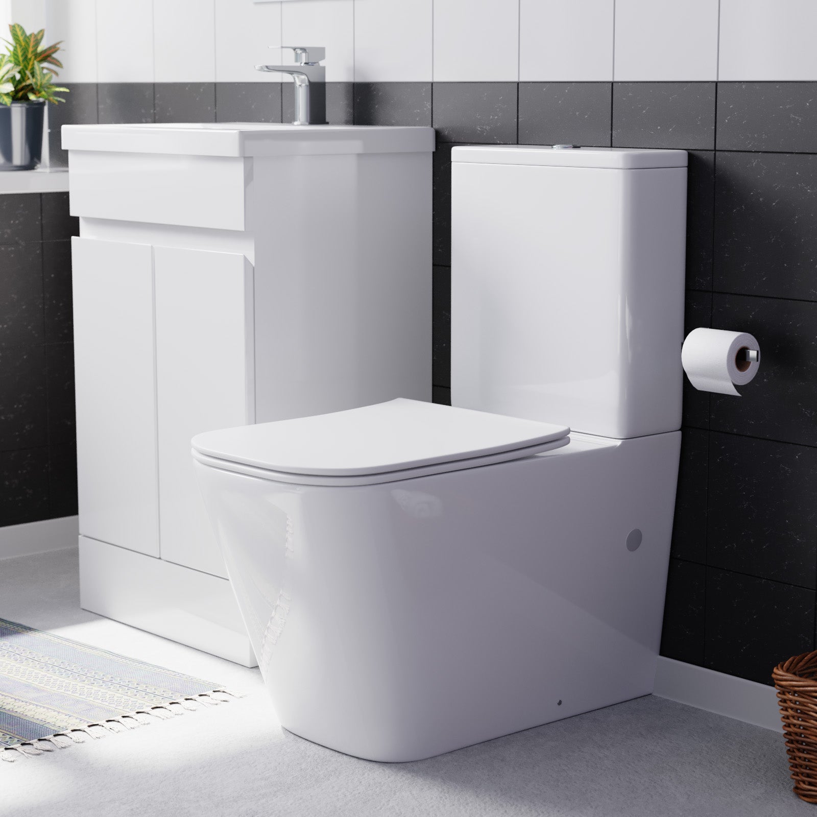 Alaska 500mm Gloss White Basin Vanity Unit & Rimless Close Coupled Toilet Set