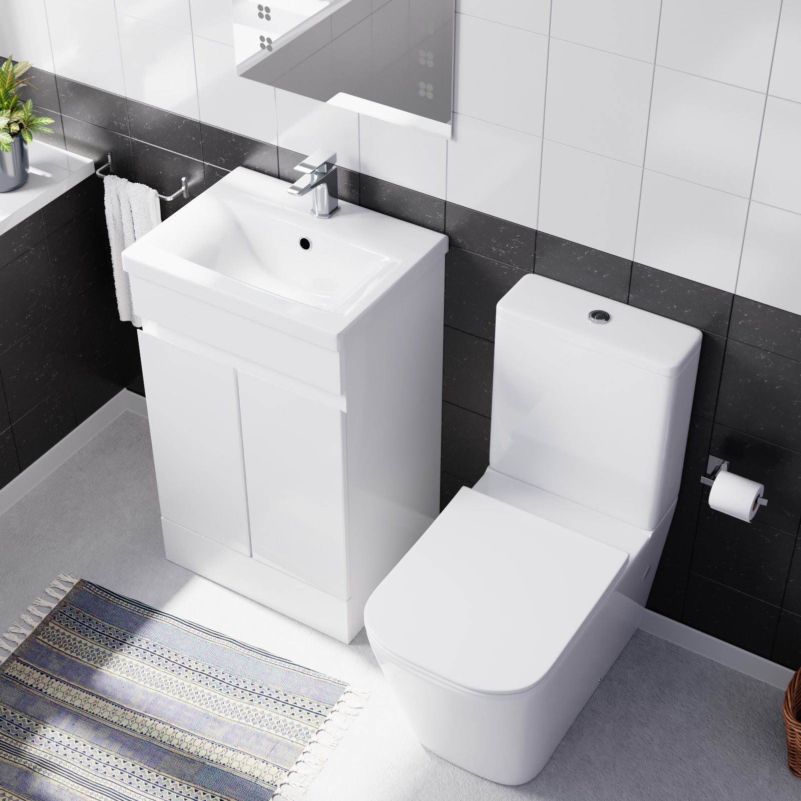 Alaska 500mm Gloss White Basin Vanity Unit & Rimless Close Coupled Toilet Set