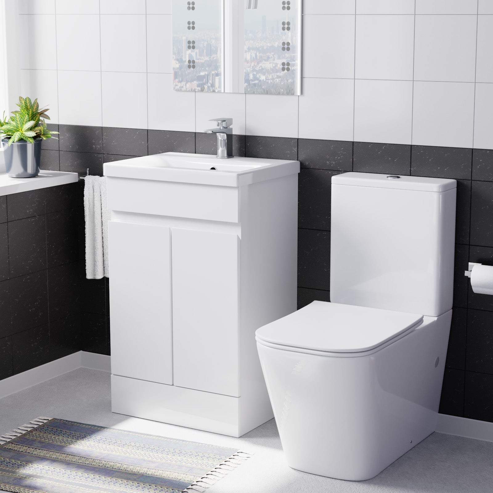 Alaska 500mm Gloss White Basin Vanity Unit & Rimless Close Coupled Toilet Set