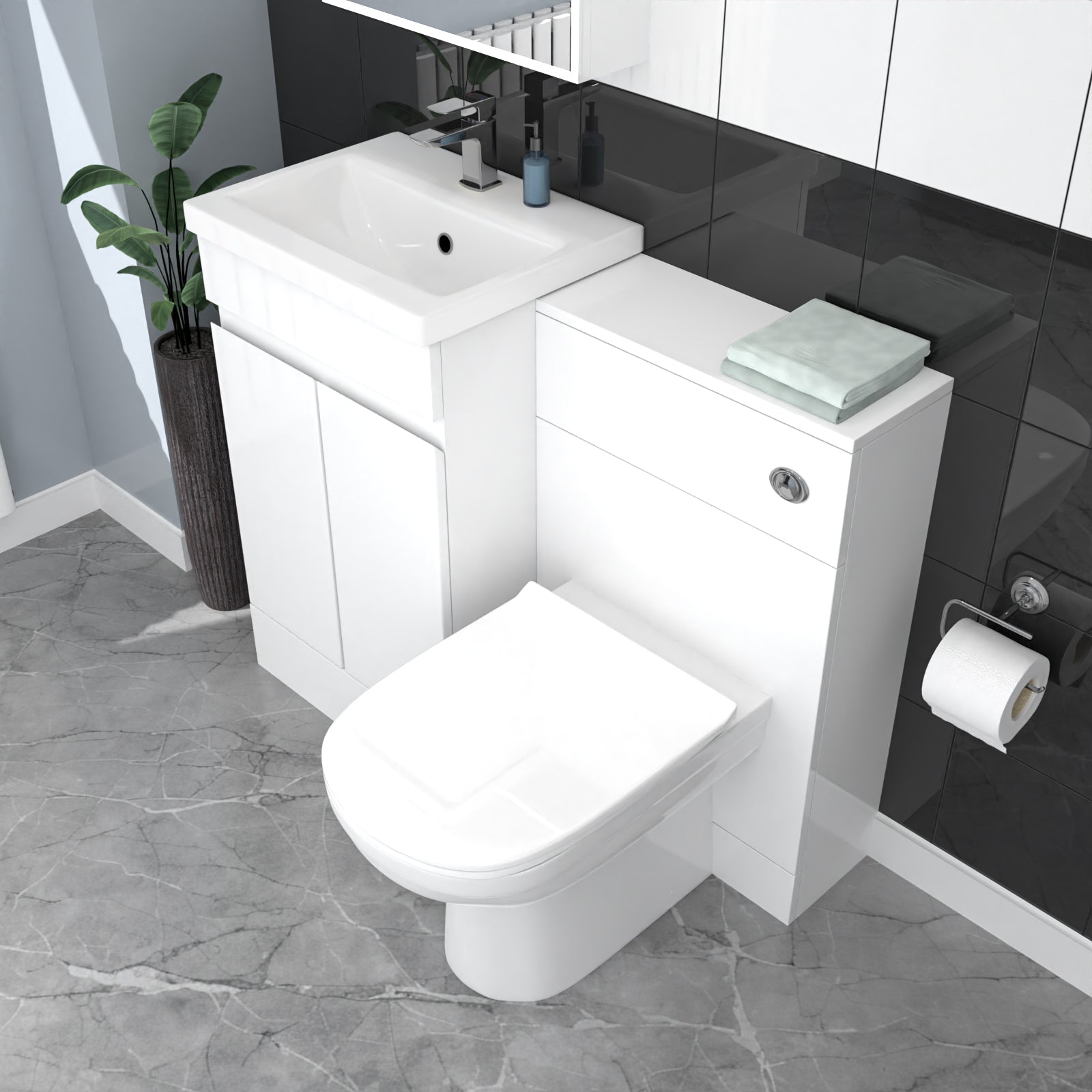 Alaska White Freestanding PVC 500mm 2 Doors Vanity & WC Unit & BTW Toilet