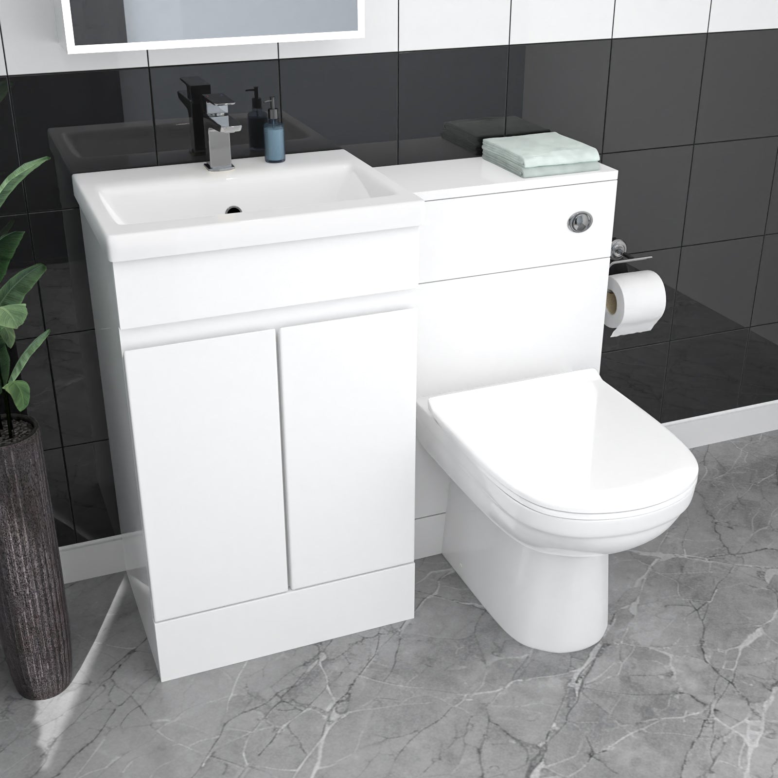 Alaska White Floor Standing 500mm Vanity Unit 2 Door with WC Unit & BTW Toilet