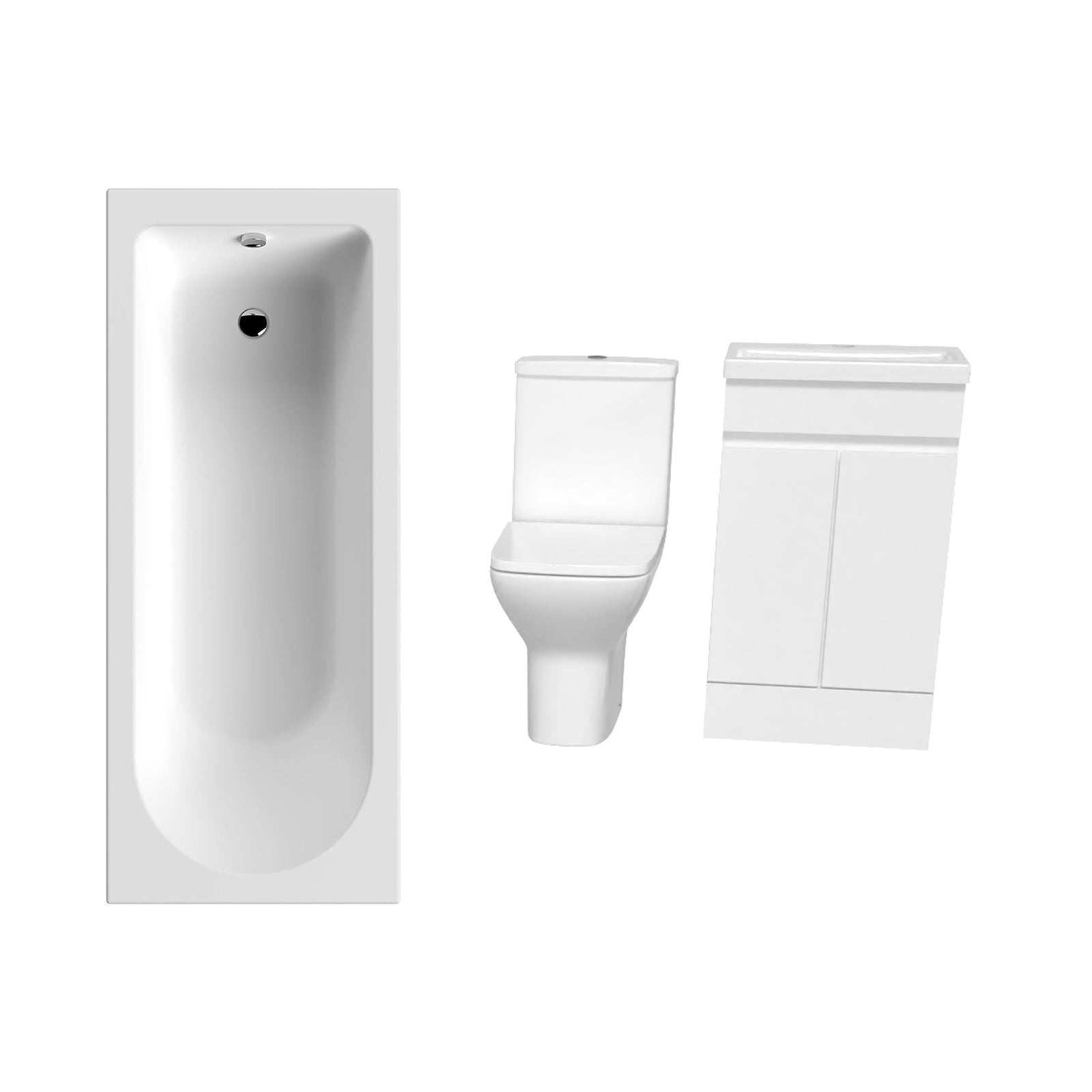 Alaska 1700mm Round Bath,500mm Freestanding Basin Vanity, Rimless Close Coupled Toilet White