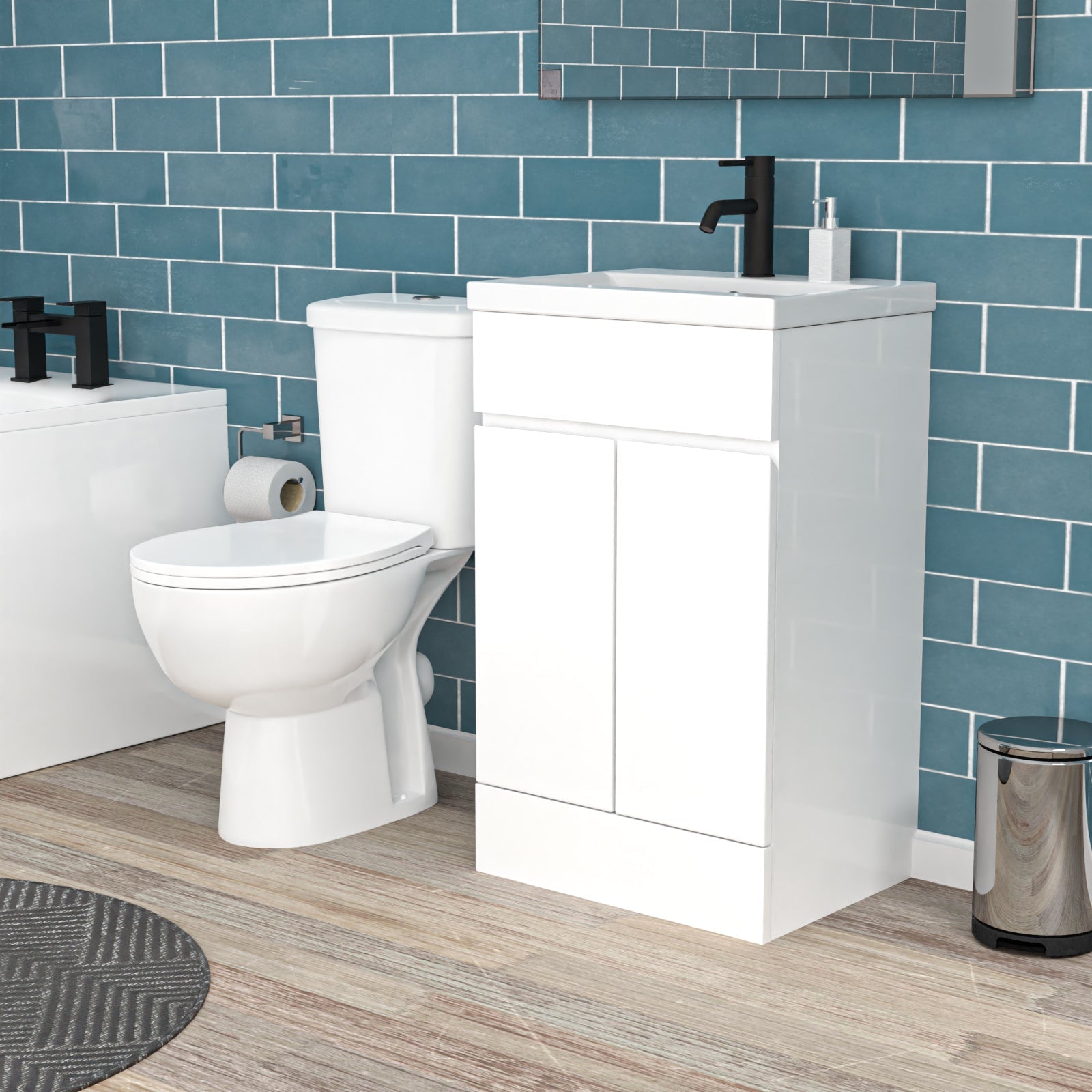 Alaska 1700mm Round Bath,500mm Freestanding Basin Vanity,Close Coupled Toilet