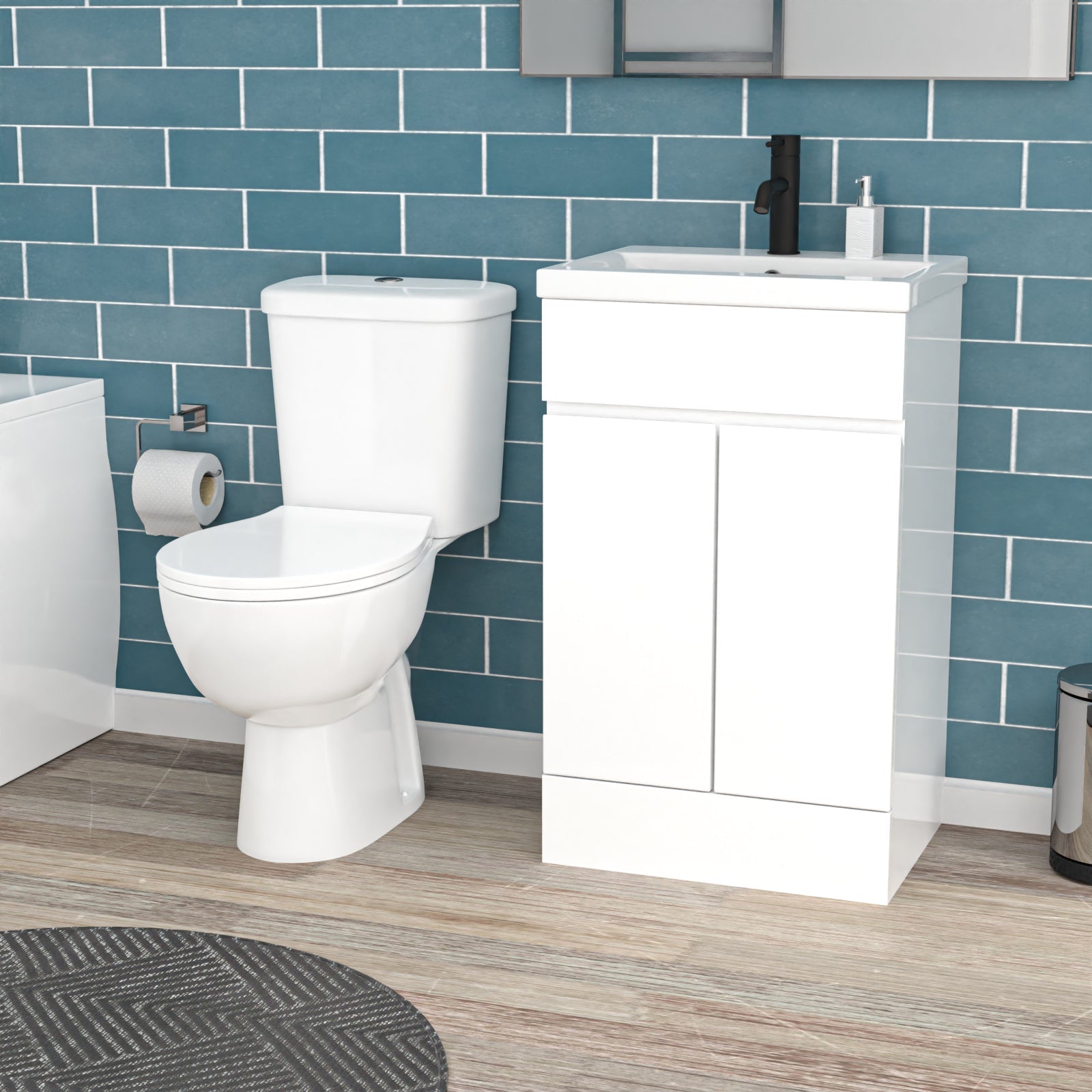 Alaska 1700mm Round Bath,500mm Freestanding Basin Vanity,Close Coupled Toilet