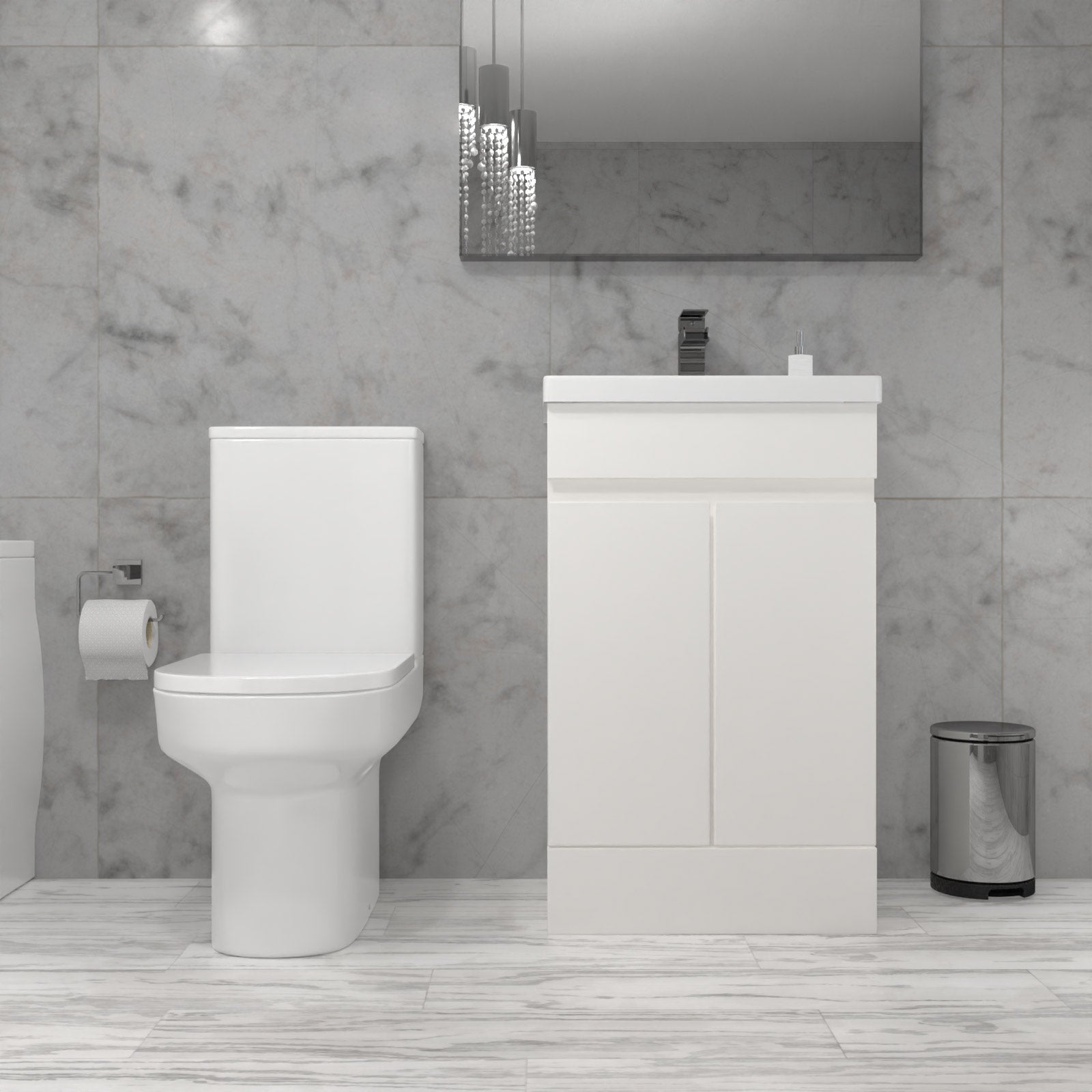 Alaska 500mm Gloss Basin Vanity & Close Coupled Toilet White