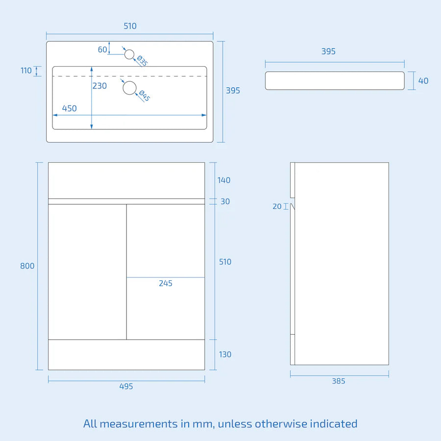 Alaska 500mm Handleless White Vanity, Rimless Square Toilet And Bath