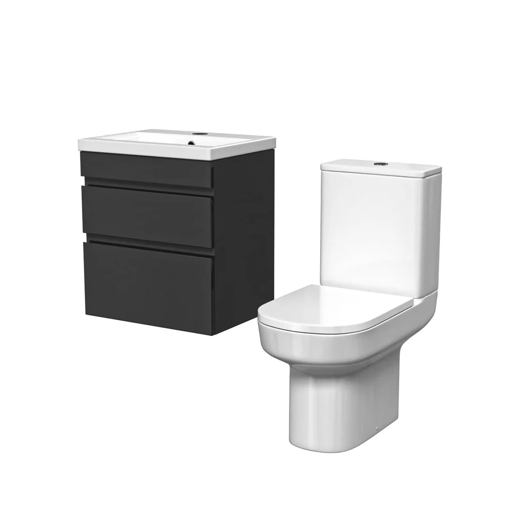 Alaska 500mm Anthracite Wall Hung Drawers Basin with Close Coupled Toilet