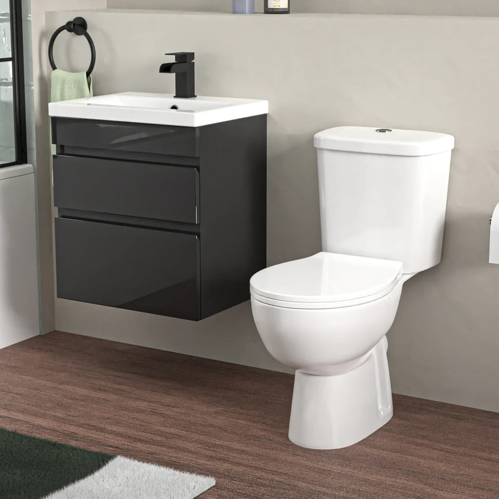 Alaska 500mm Anthracite Wall Hung Vanity 2 Drawers Handless Eco Toilet